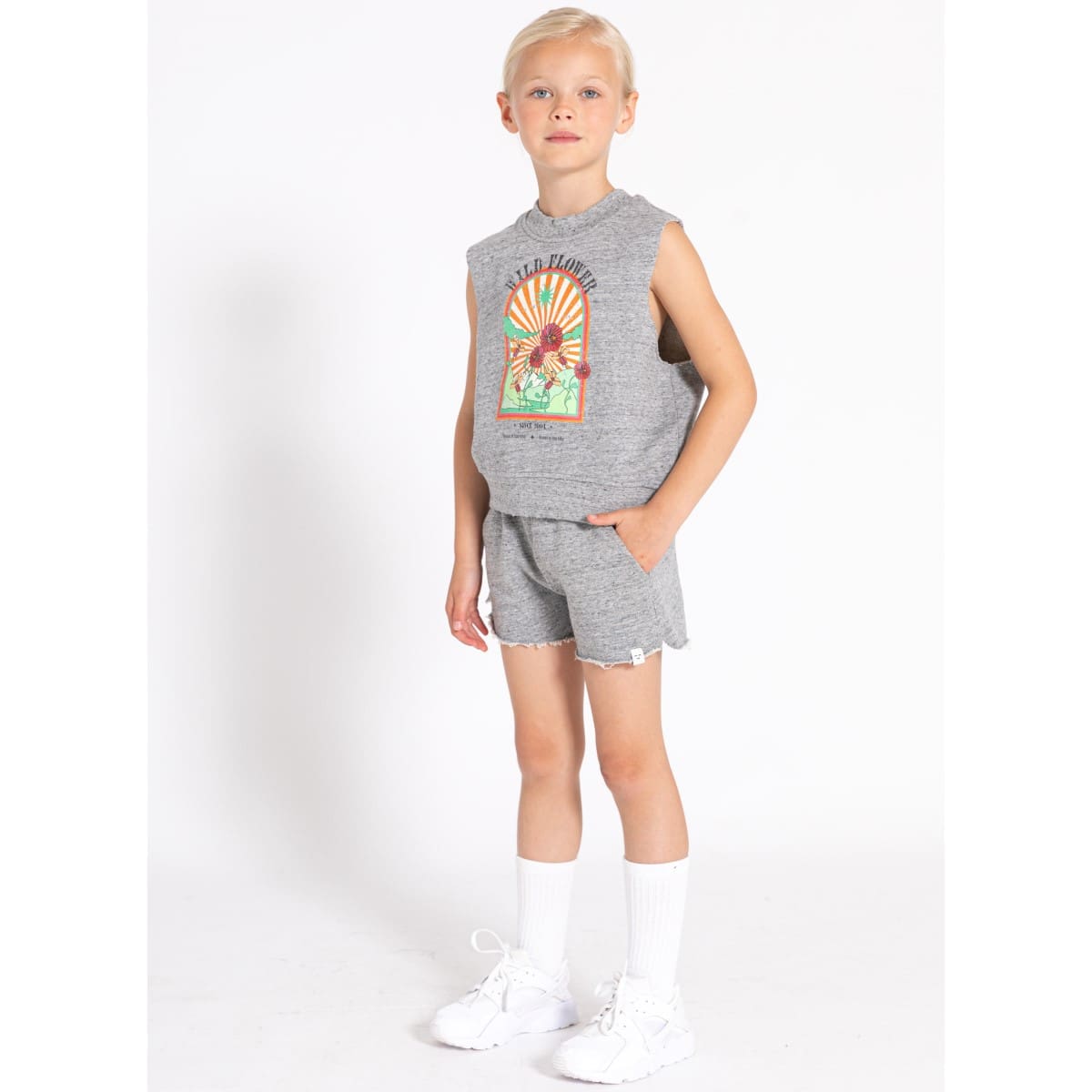 Sleeveless Sweatshirt & Shorts | Heather Grey Flower