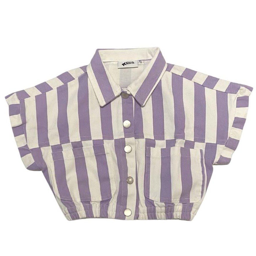 Lilac Bold Stripe Denim Jacket