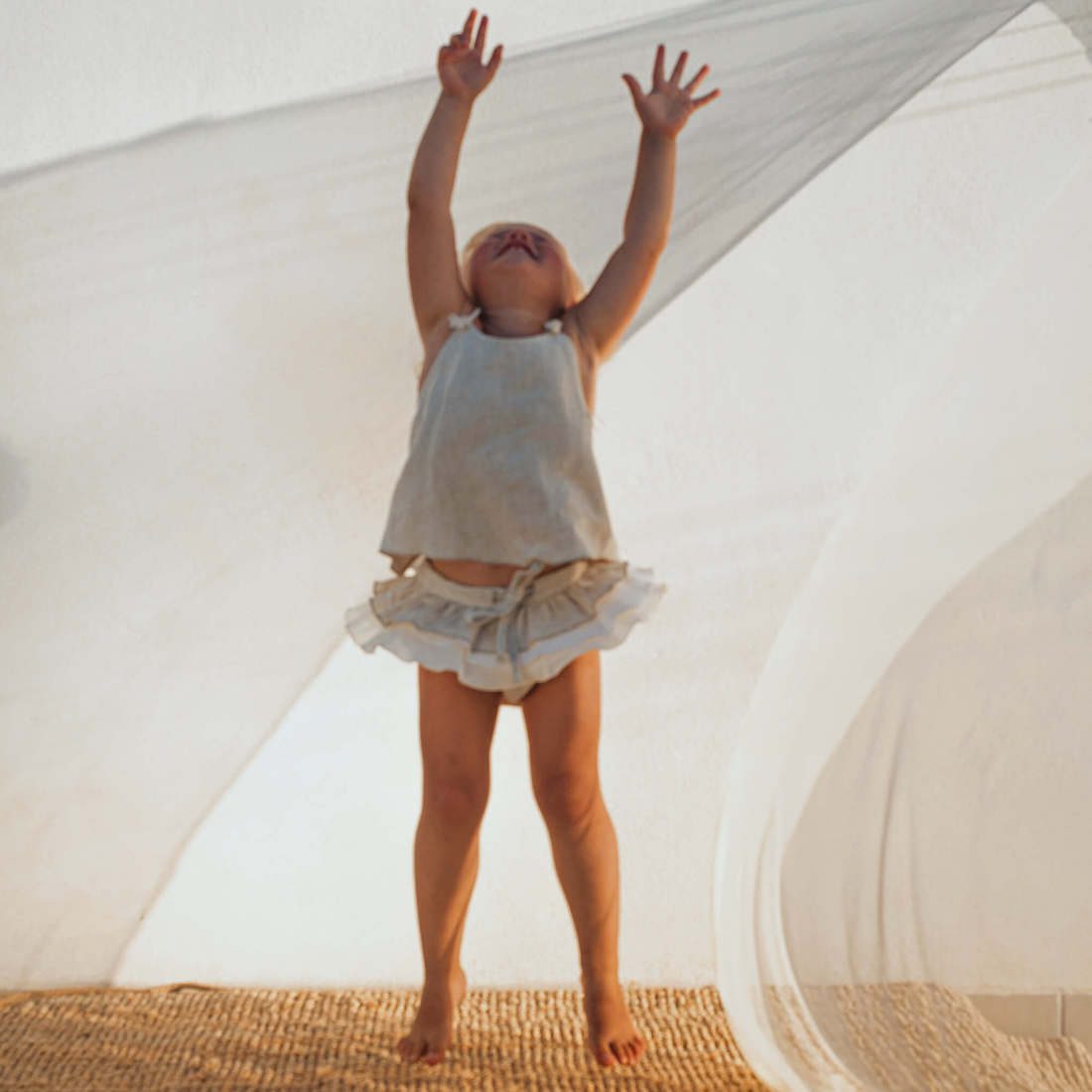 Beige Blouse W/ Straps & Culotte With Frill | Green