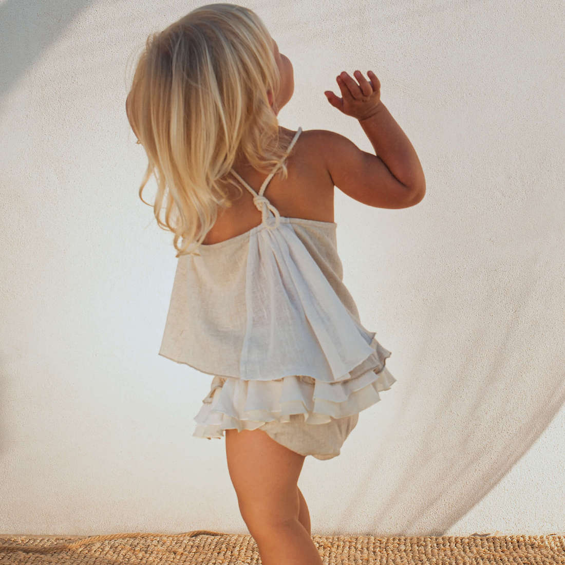 Beige Blouse W/ Straps & Culotte With Frill | Green