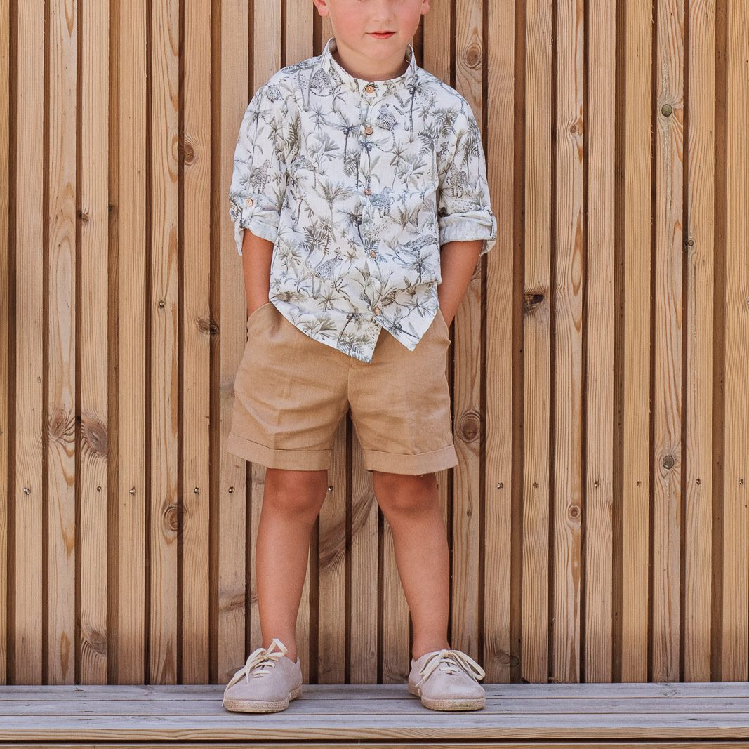 Beige & Green Shorts Set