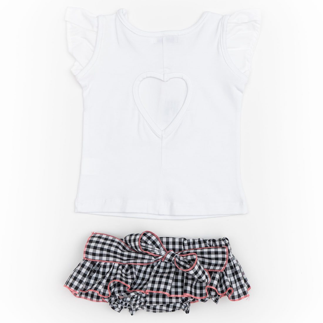 Black Vichy W/ Coral & White Heart Top Set