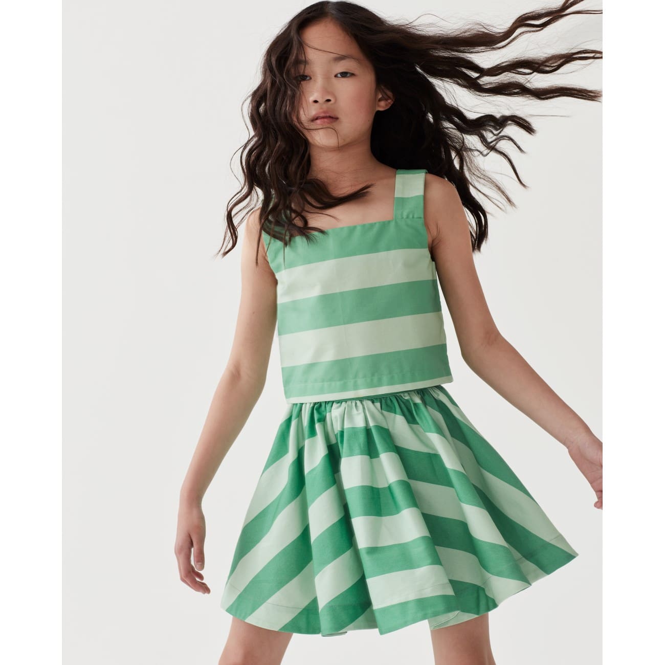 Cream Of The Crop & In Full Swing Skirt | Cricket Green & Cucumber Stripe