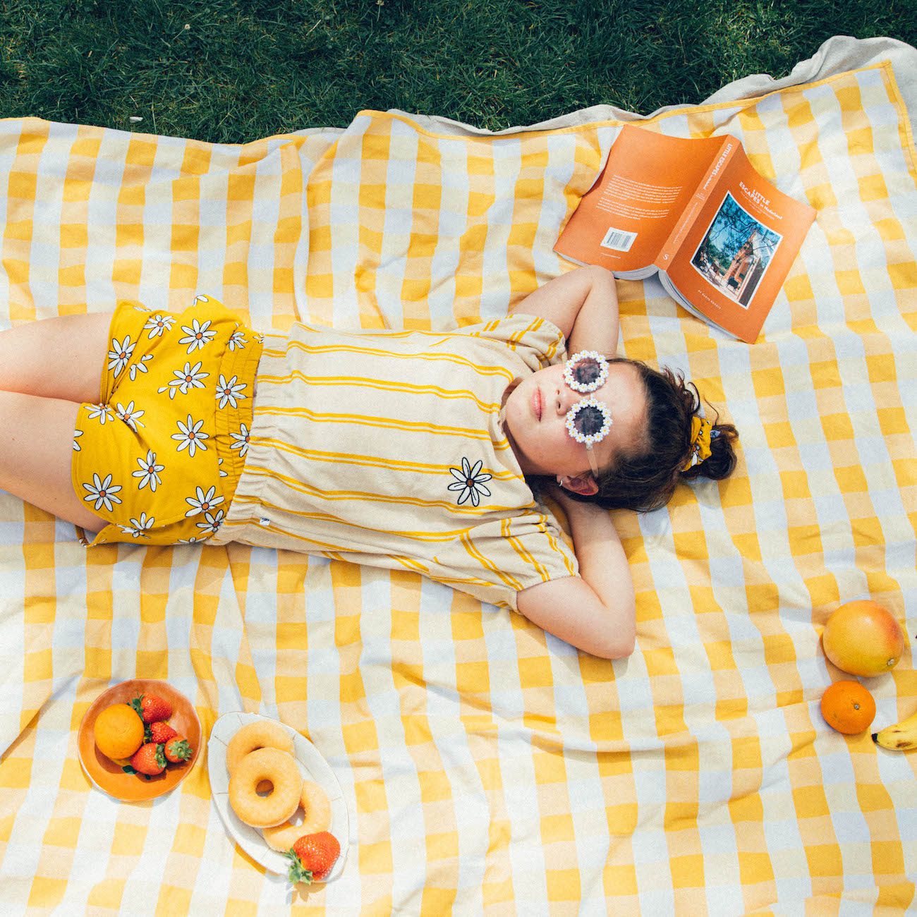 Stripes Yellow Puffed Sleeves Tee & Flower Short