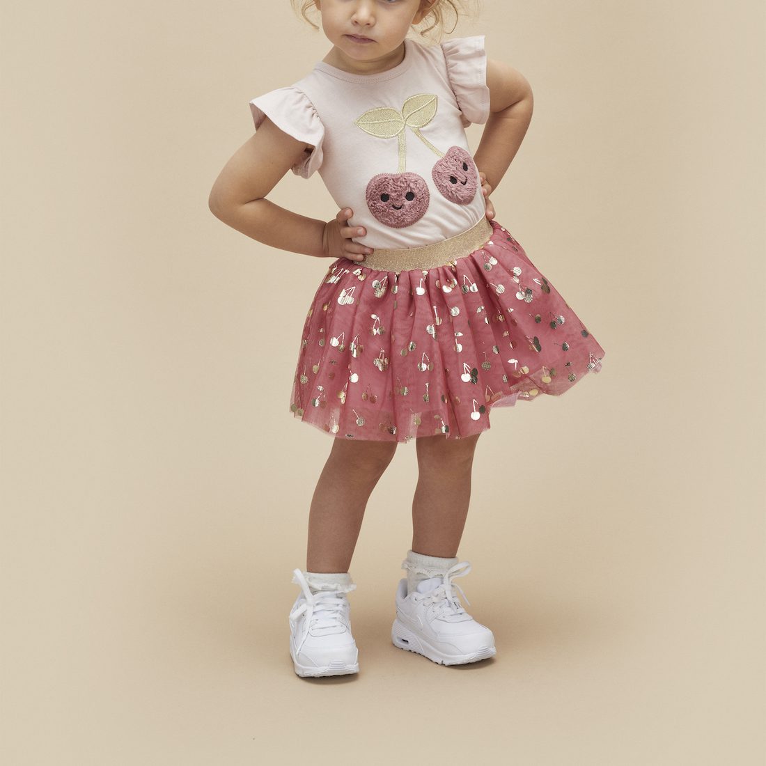 Cherry Frill T-Shirt & Gold Cherry Tulle Skirt