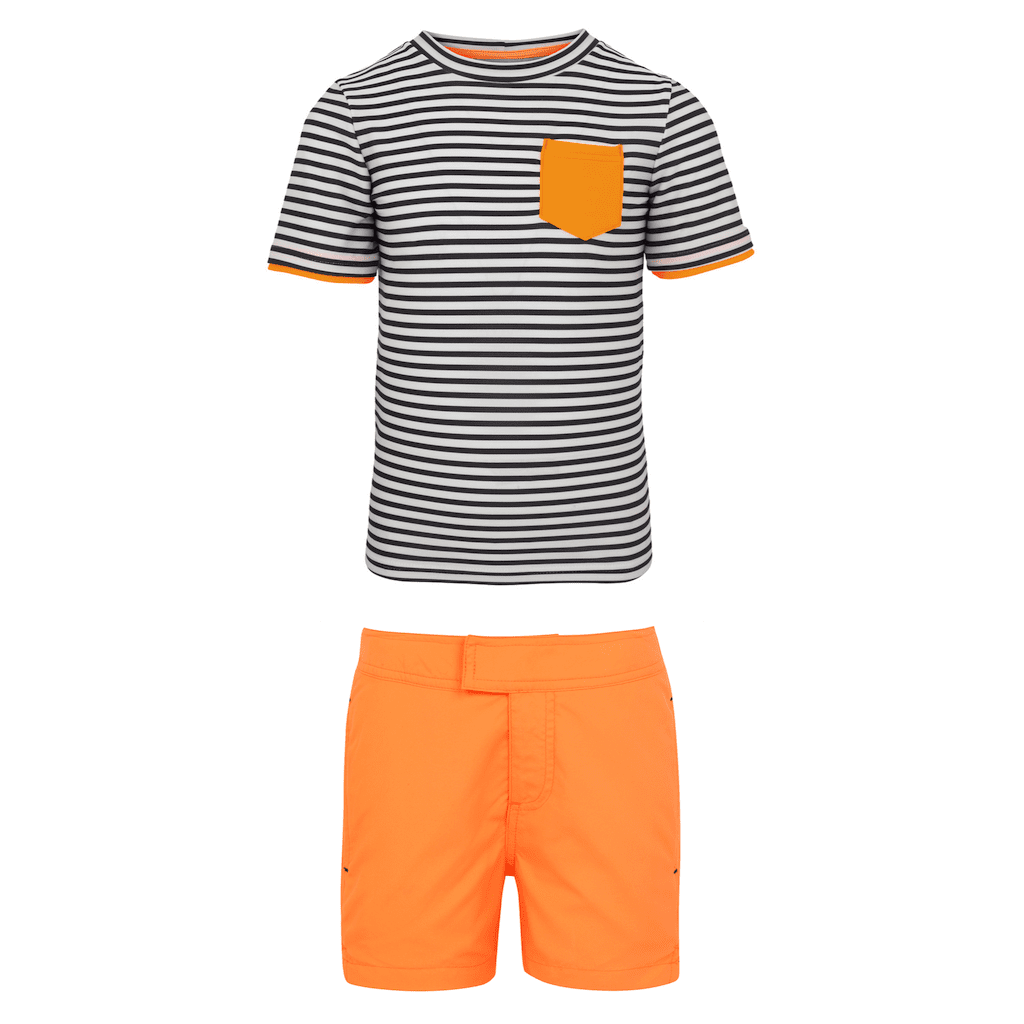 Classic Rash Vest & Neon Orange Swim Shorts
