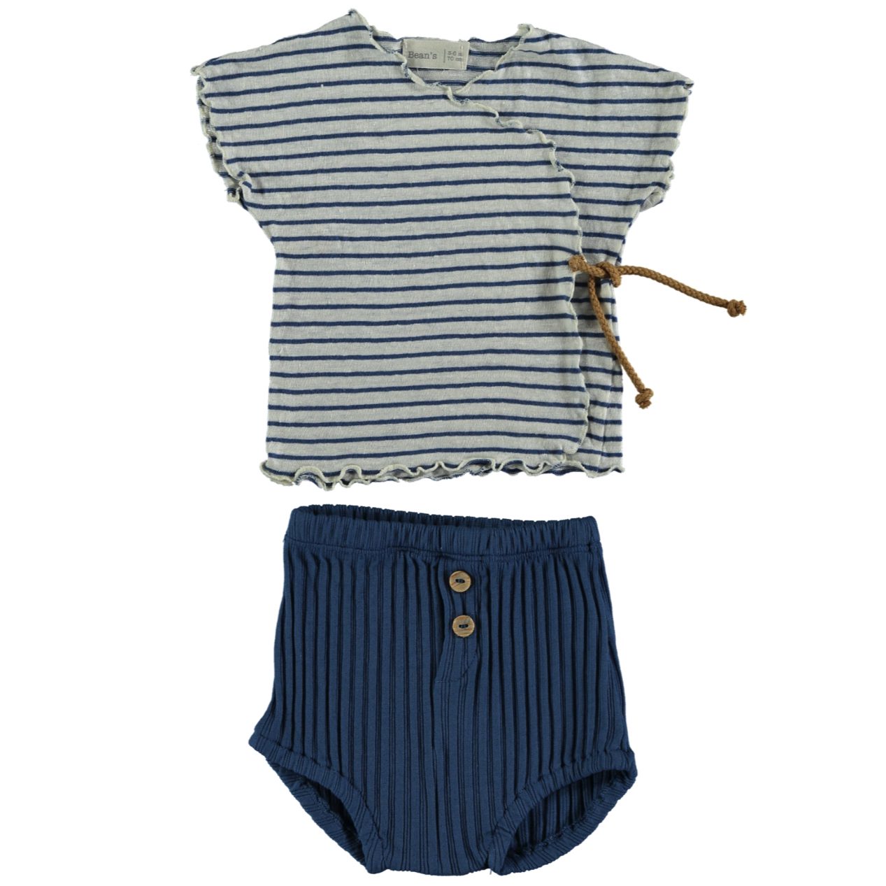 Cotton T-Shirt & Ribbed Bloomers Blue