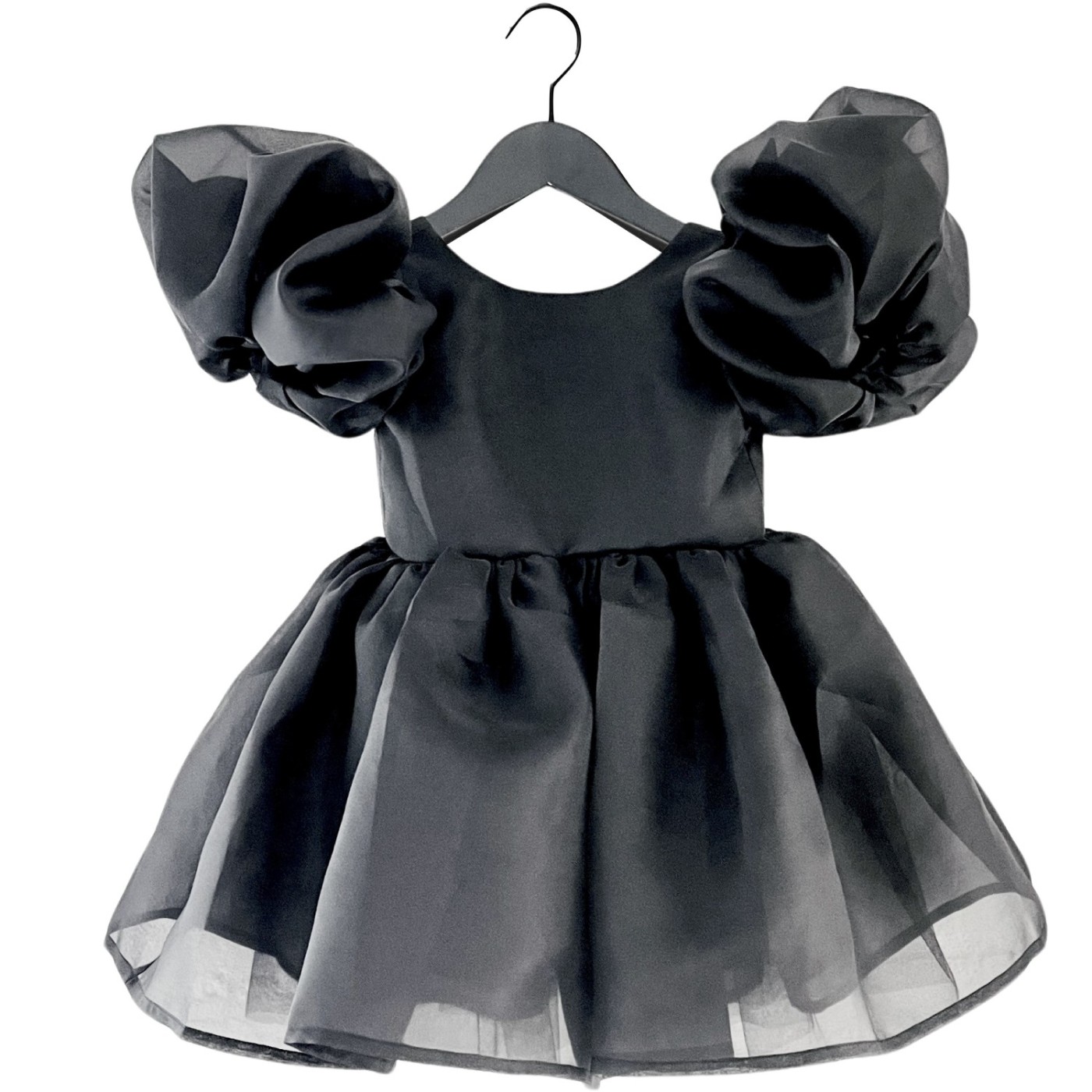 V-Back Puff Sleep Organza Tutu Dress | Black