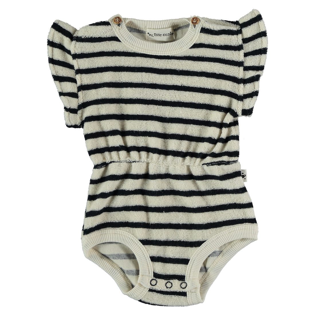 Dark Blue Stripe Toweling Flutter Baby Romper