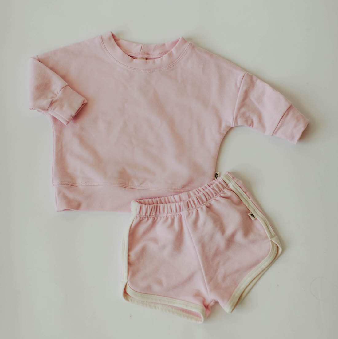 Drop Shoulder Sweatshirt & Track Shorts | Light Pink
