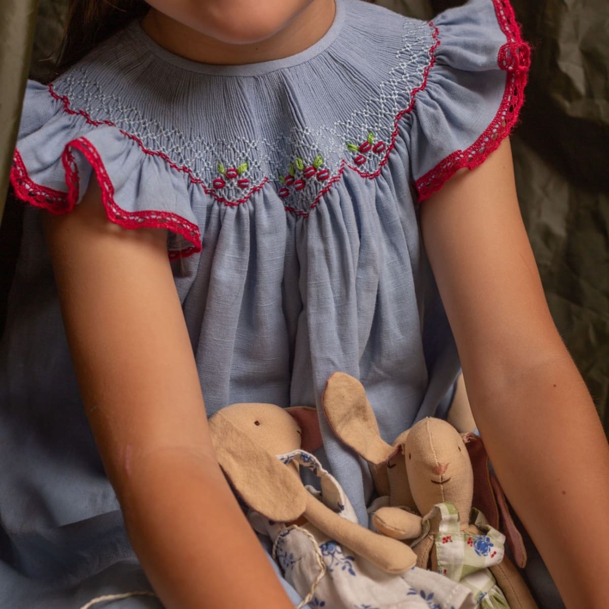 Blue Linen Smocked Dress