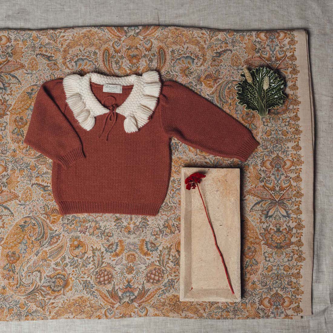 Terracotta Sweater W/ Ivory Collar
