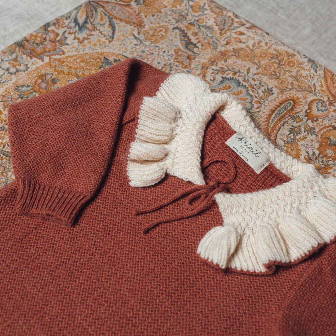 Terracotta Sweater W/ Ivory Collar