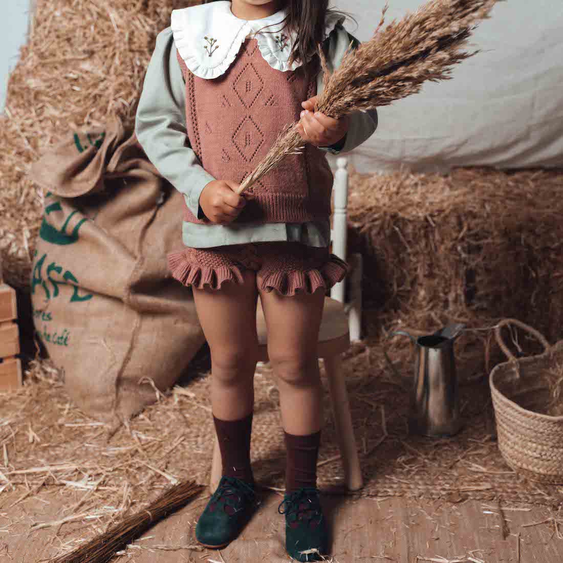 Terracotta Vest W/ Ivory Collar