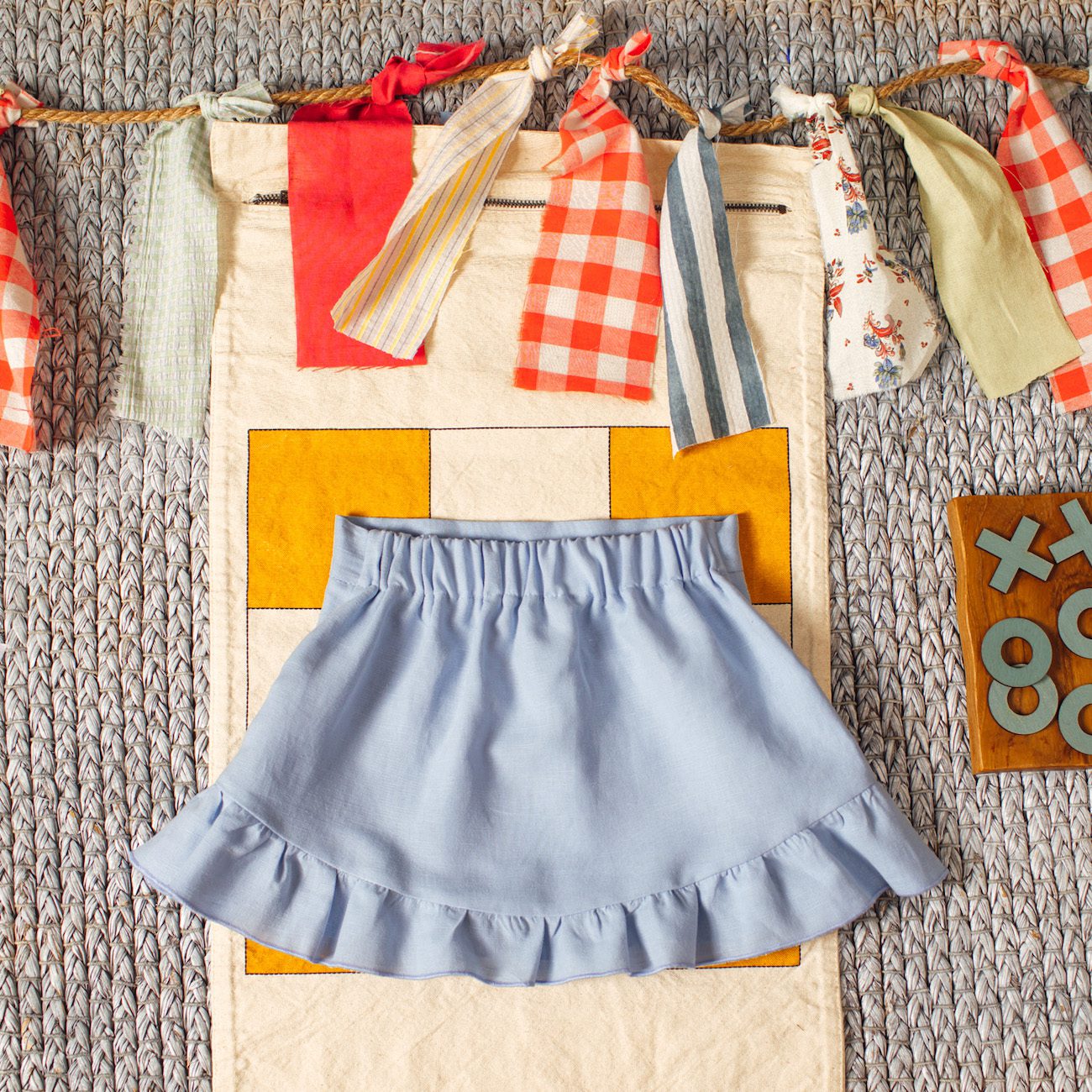 Blue Linen Mini Skirt