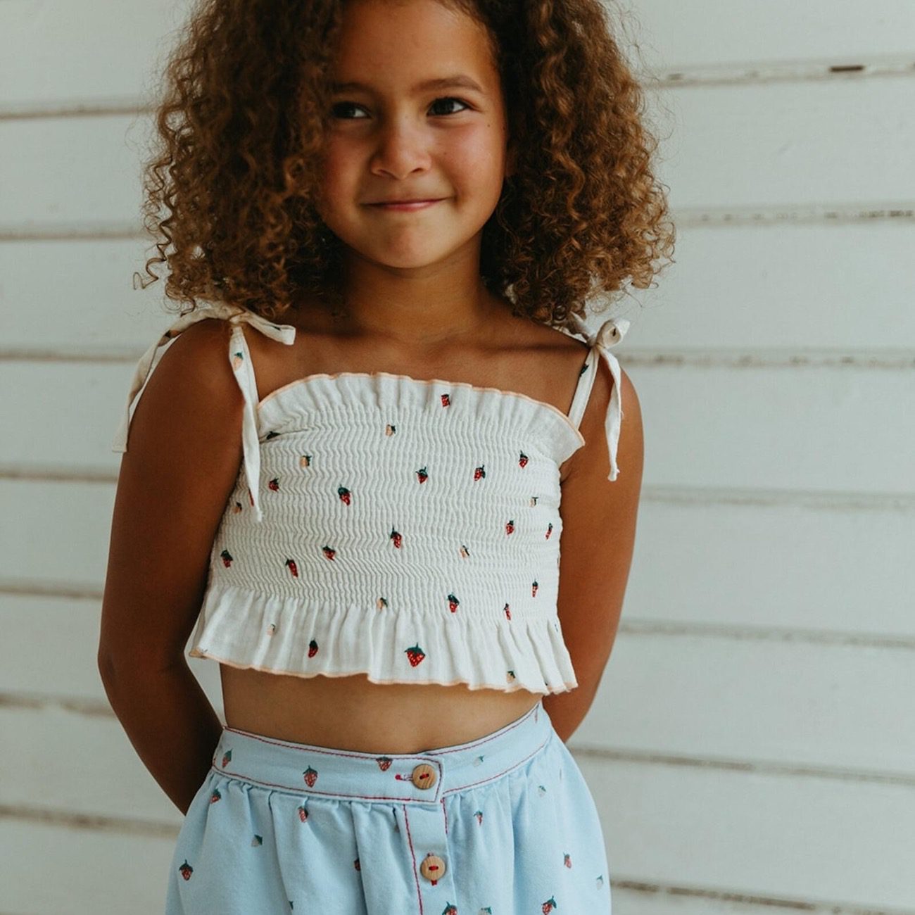 Smocked Crop Blouse Strawberries