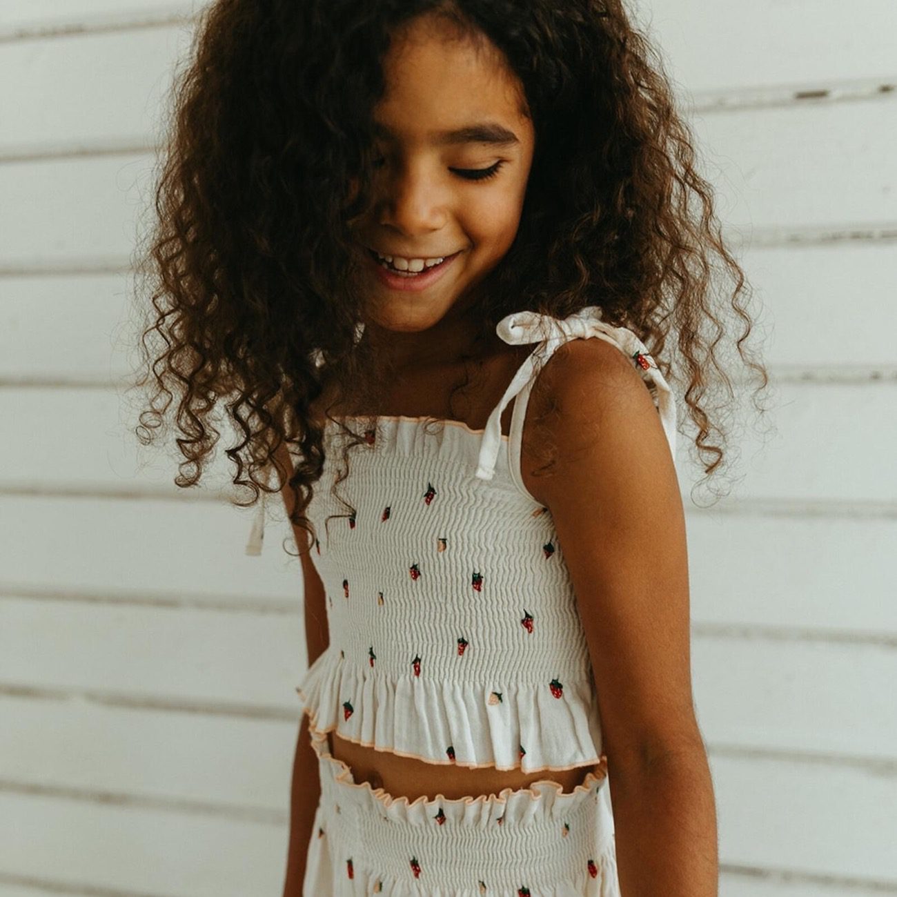 Smocked Crop Blouse Strawberries