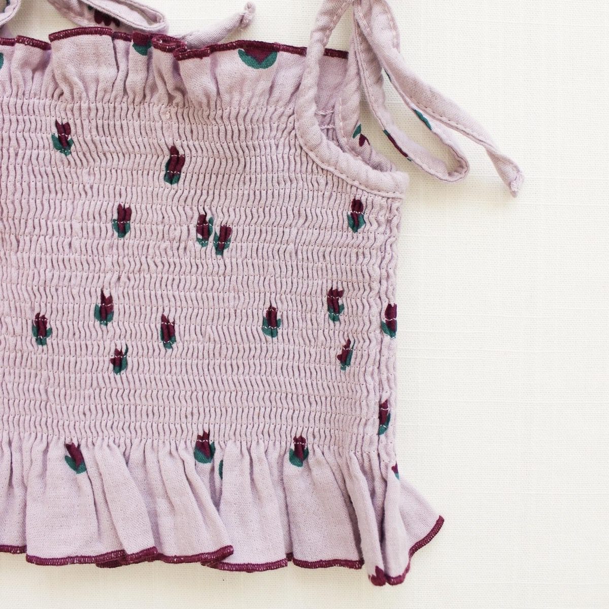 Smocked Crop Blouse Tulips