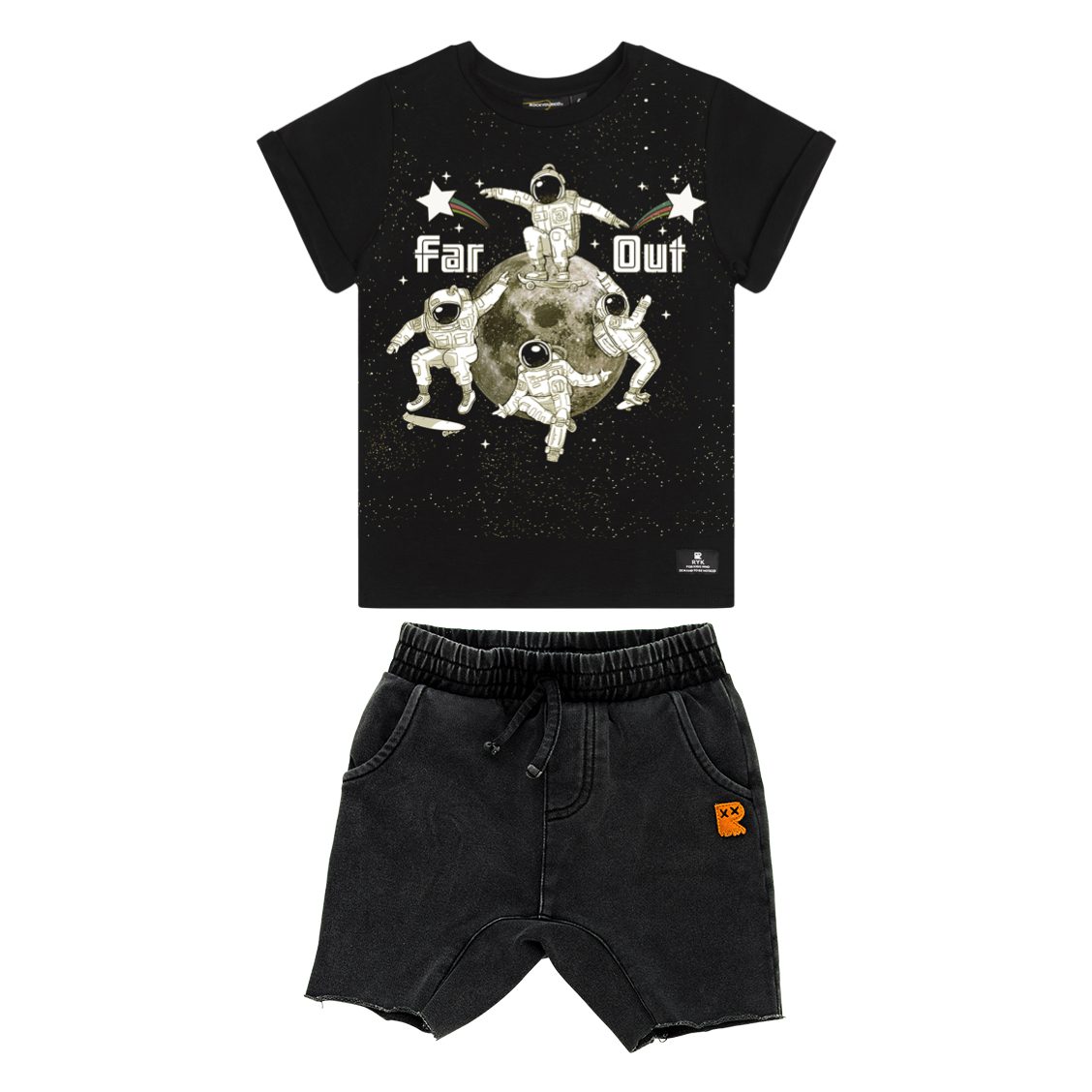 Far Our T-Shirt & Black Wash Smash Shorts