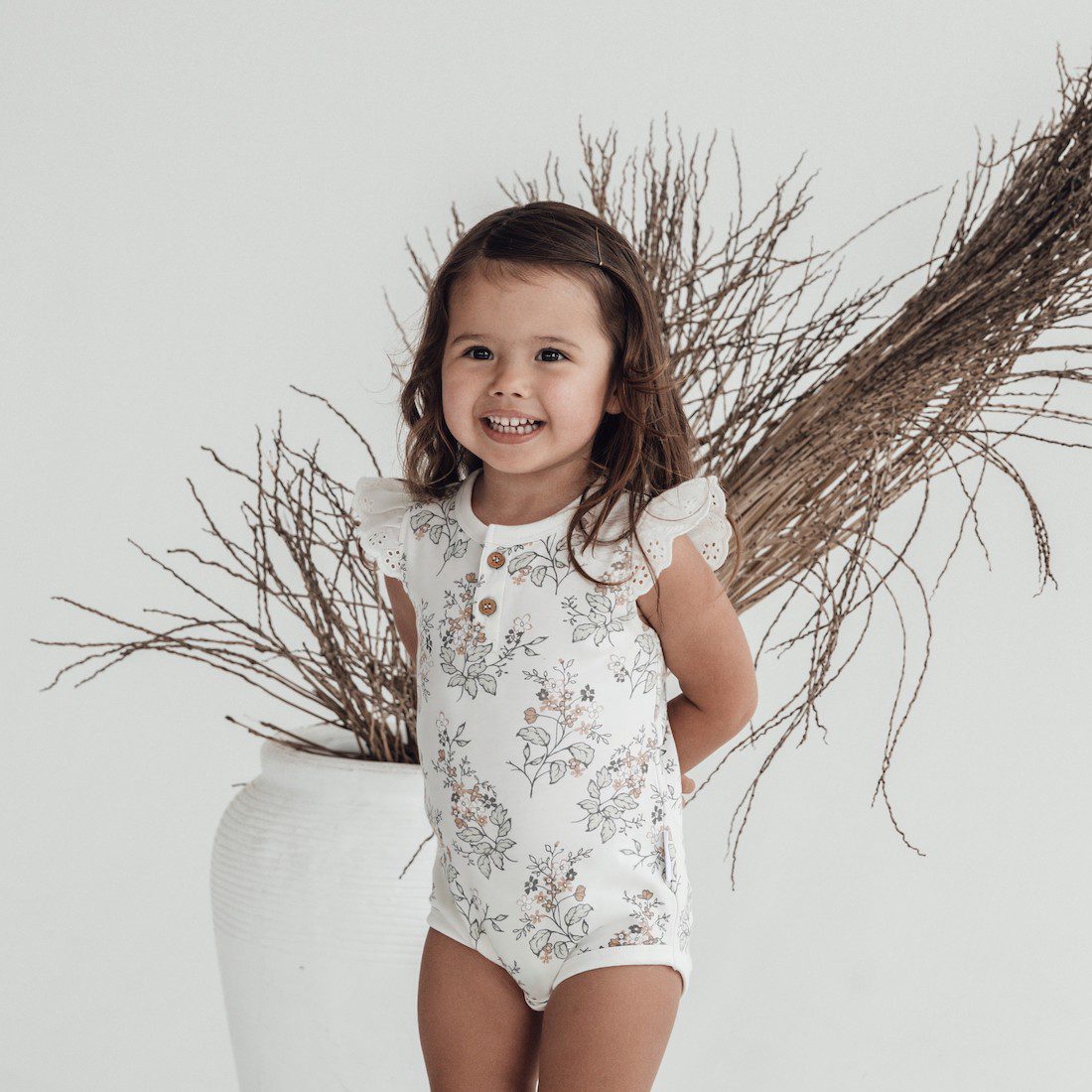 Floral Henley Onesie & Rose Dust Ruffle Bloomers