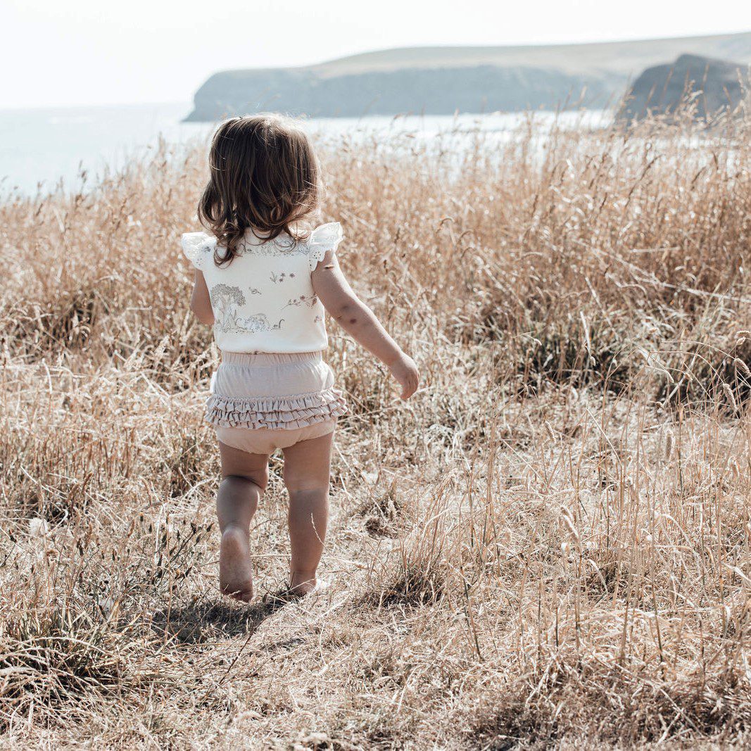 Floral Henley Onesie & Rose Dust Ruffle Bloomers