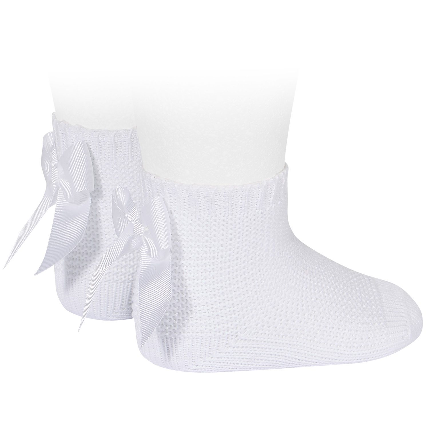 Garter Stitch Short Socks W/ Bow | White (200)