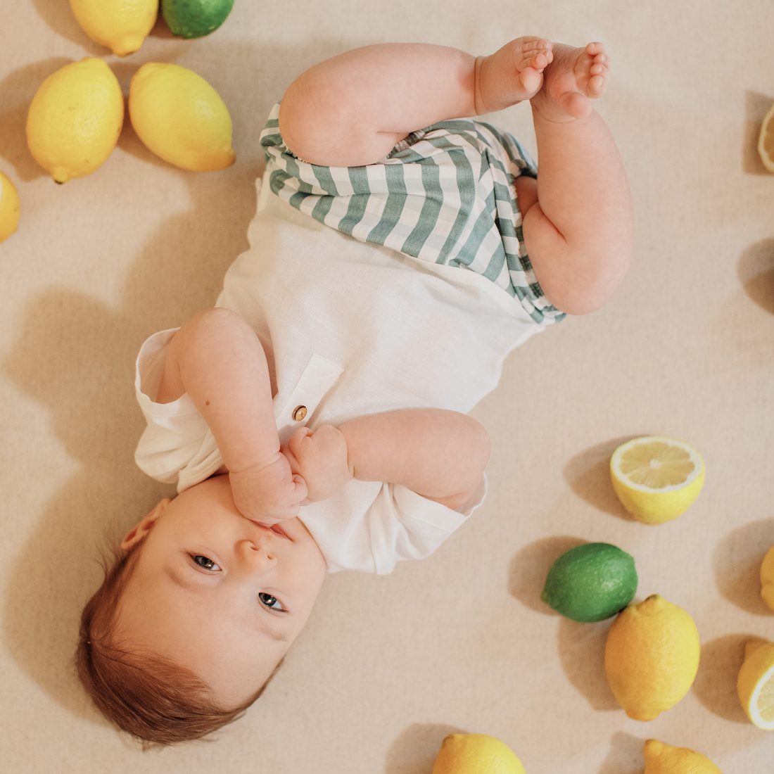 Ivory & Green Linen Shorts Set