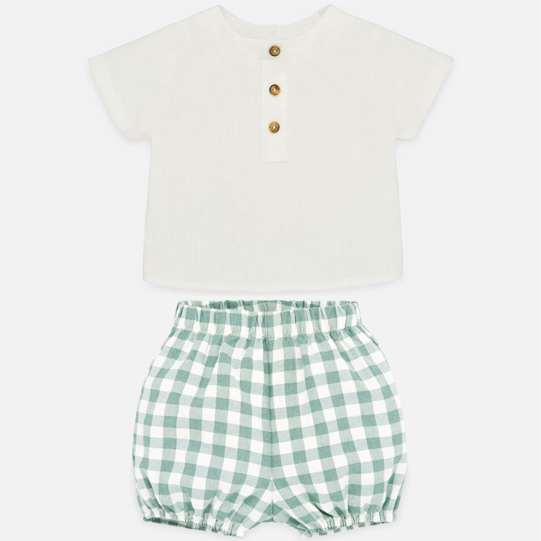 Ivory & Green Linen Shorts Set