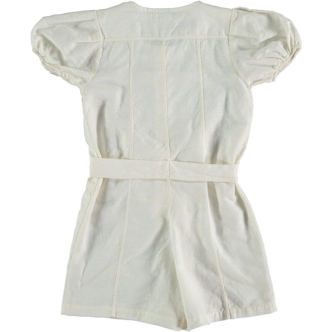 Ivory Linen Cotton Belted Romper