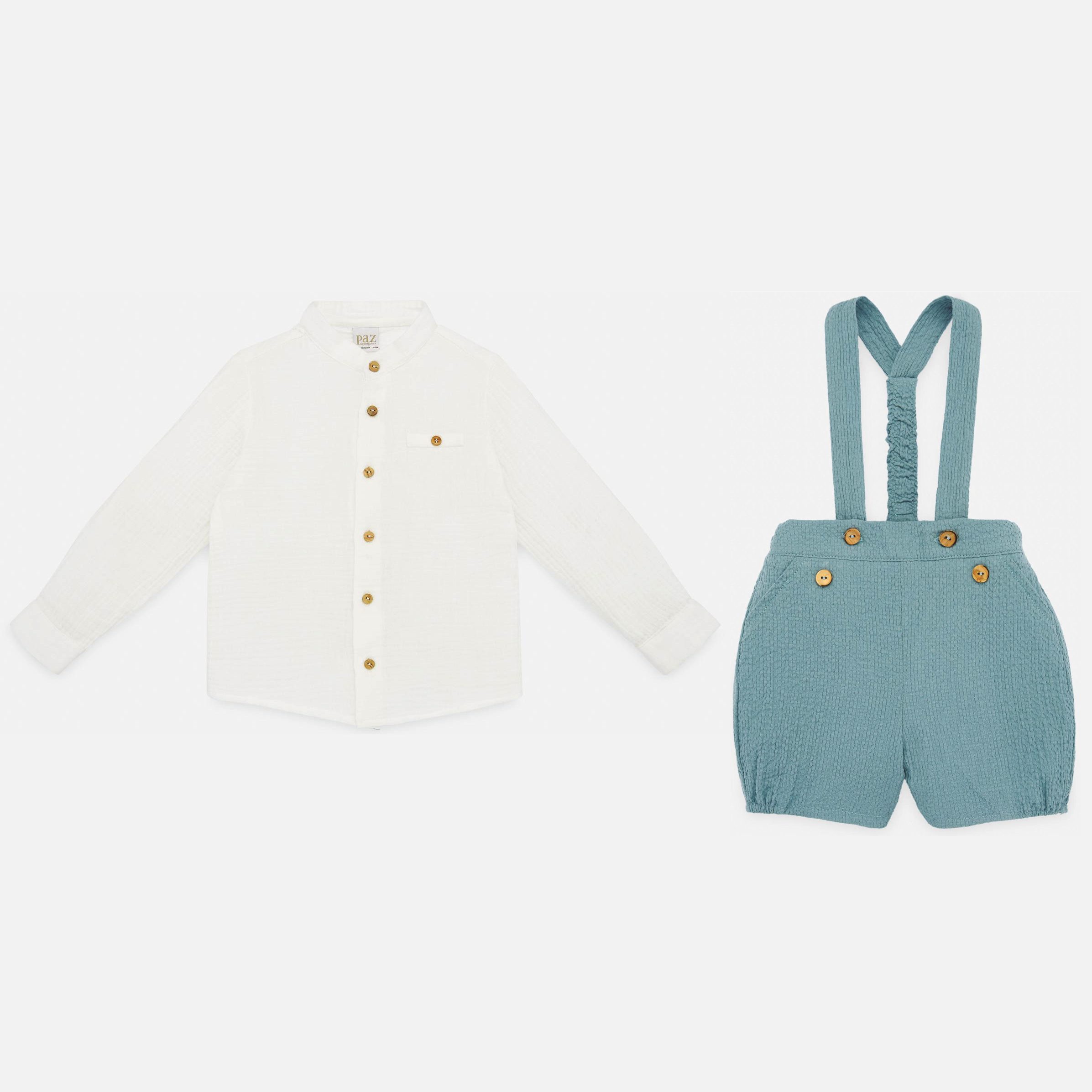 Ivory Shirt & Blue Shorts Set