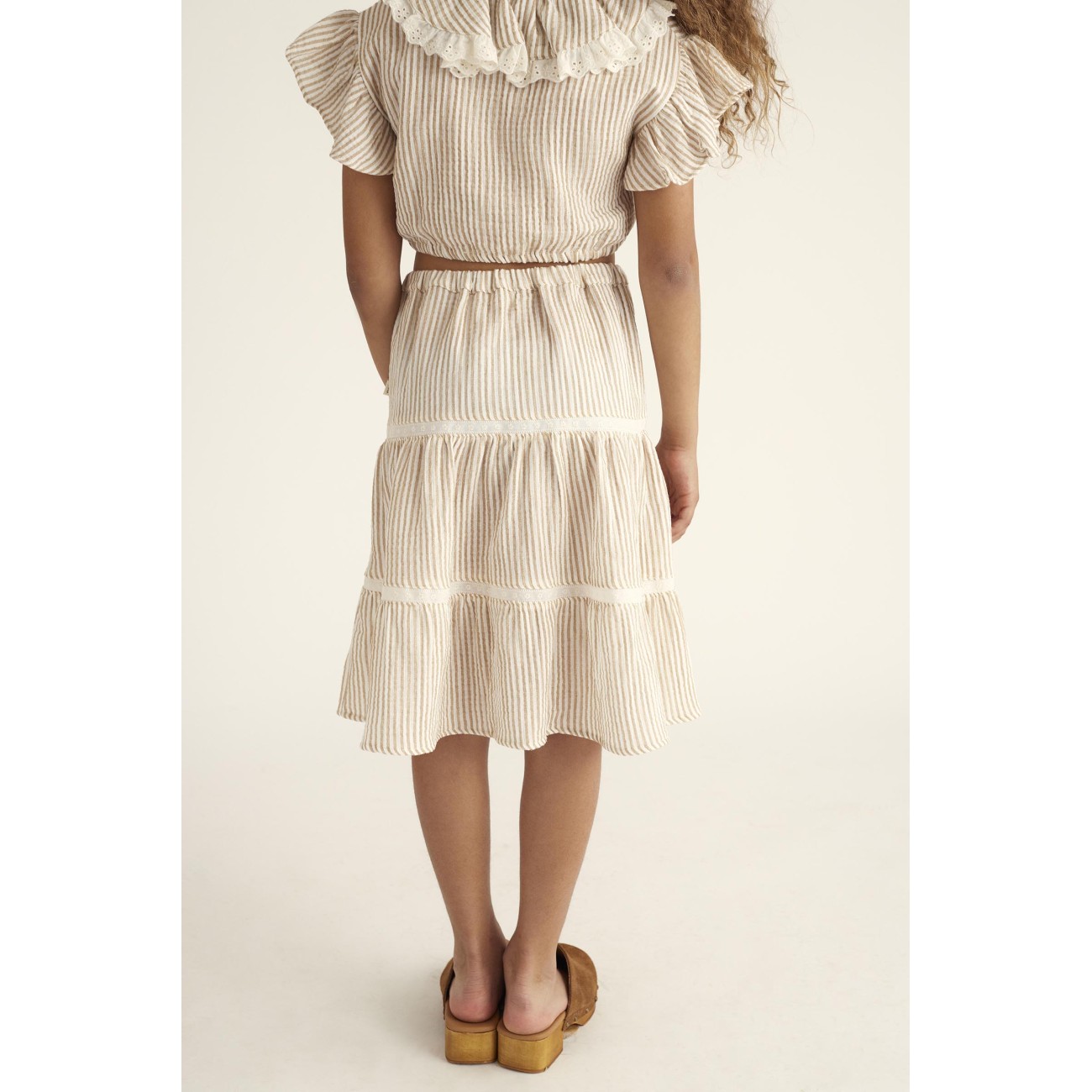 Janak Striped Gauze Crop Top & Katiak Stripe Gauze Skirt | Coffee