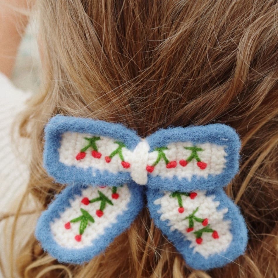 Cherry Crochet Bow Clip