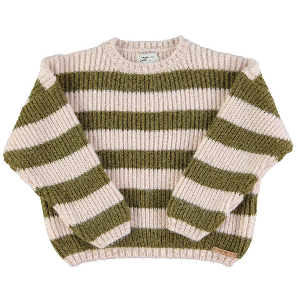 Knitted Sweater | Green & Ecru Stripes