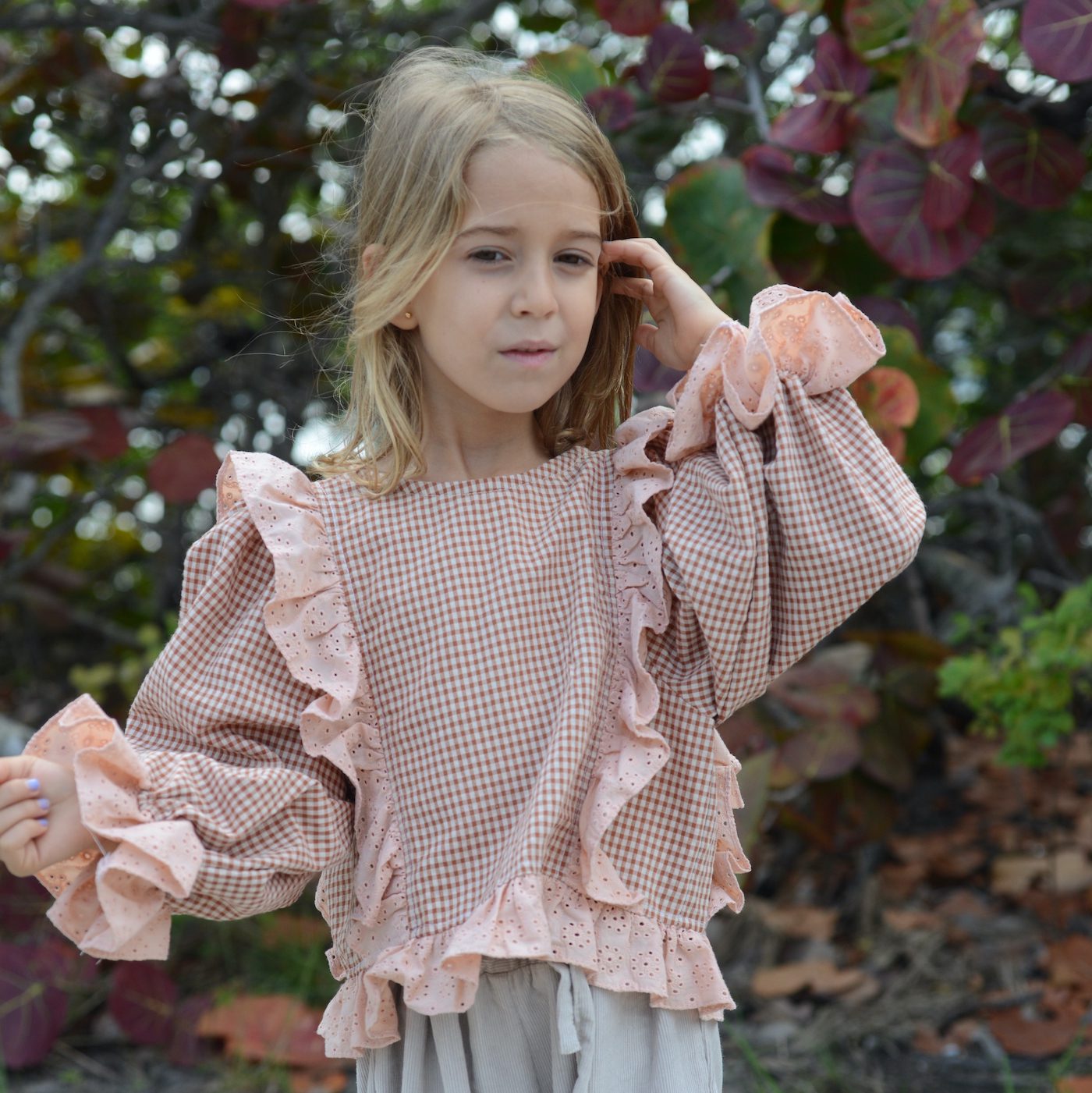 LEONOR Embroidery Strip Ruffles Blouse Argile Squares