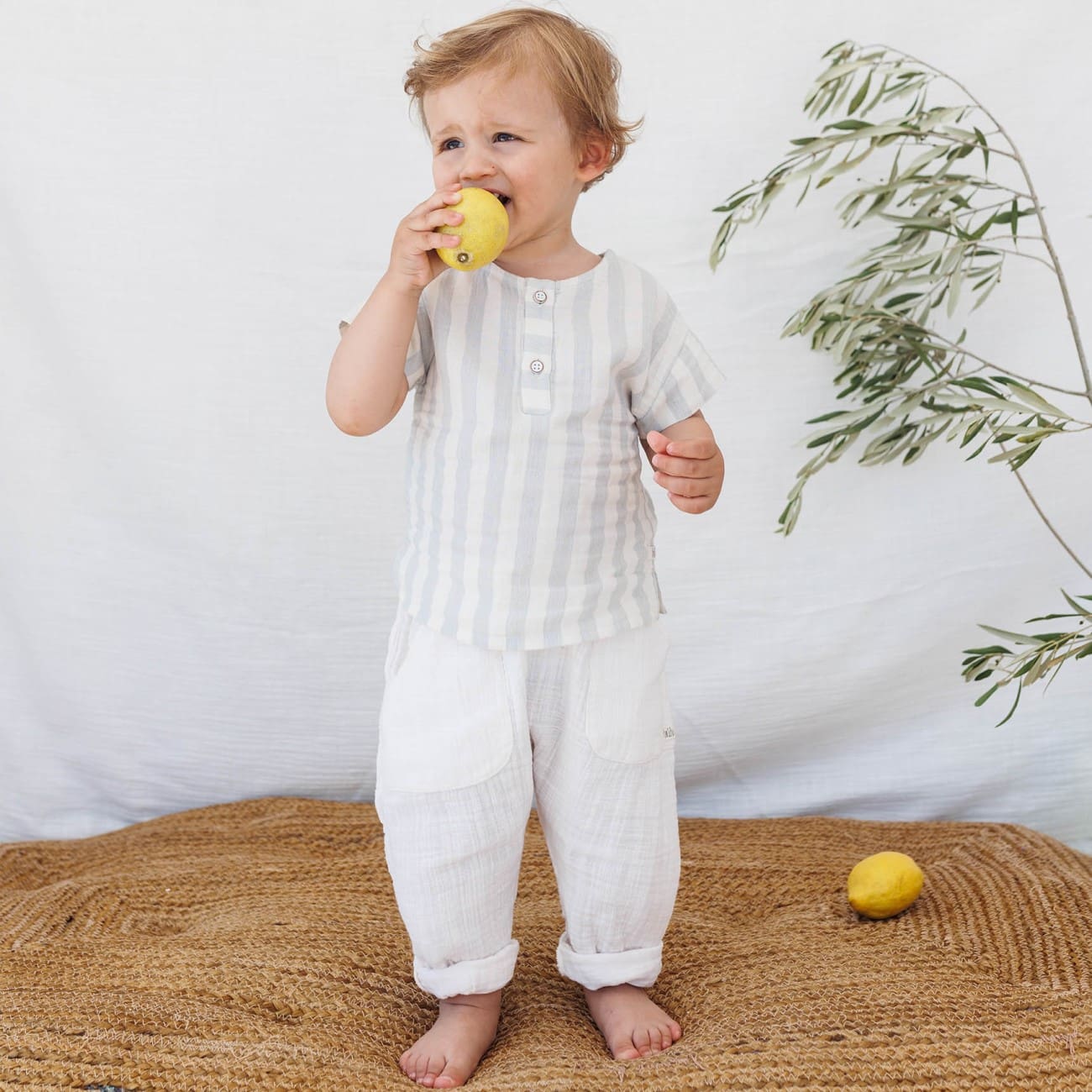 BB Stripes Shirt & Muslin Pants | Blue Stone/Talc