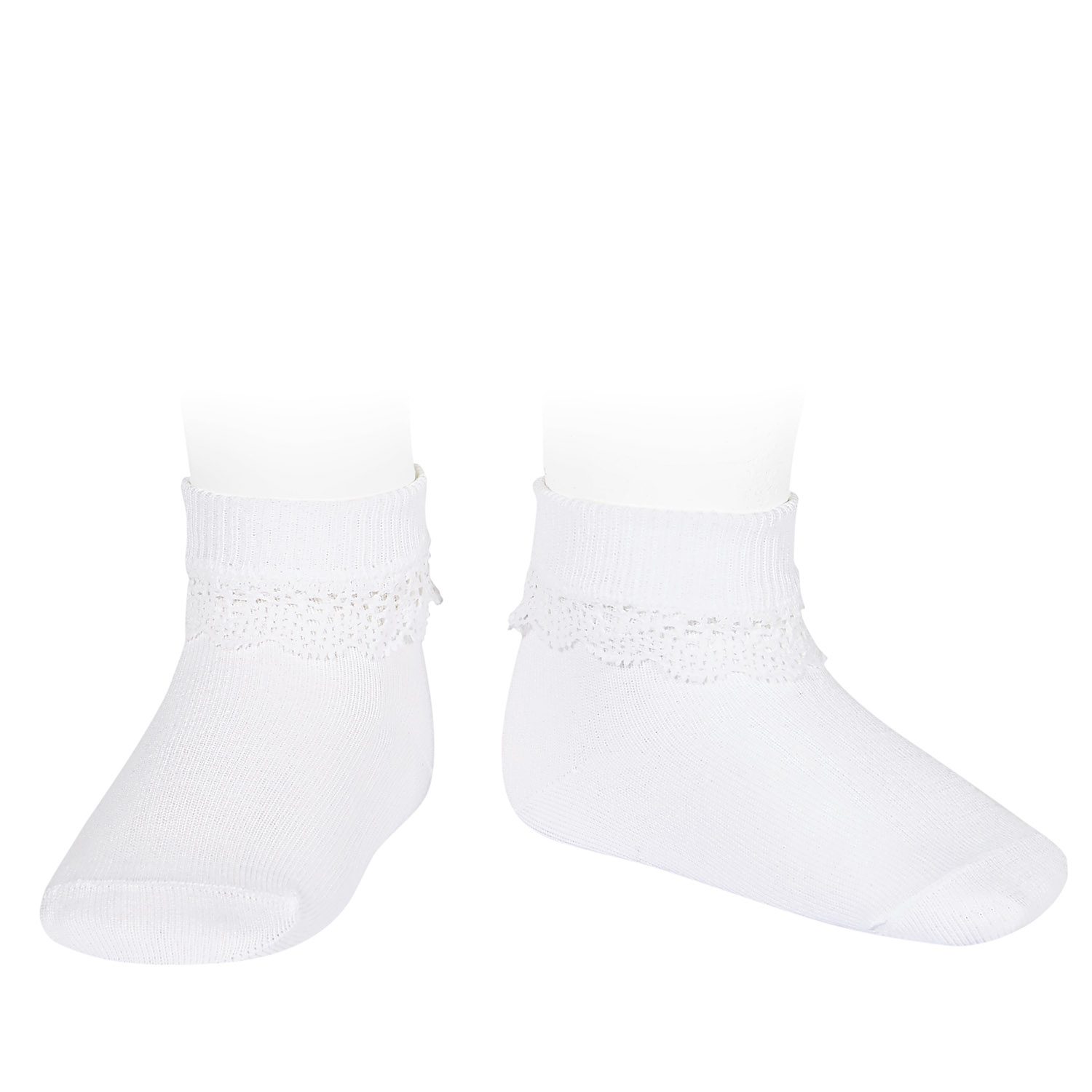 Lace Trim Rib Ankle Socks W/ Folded Cuf | White