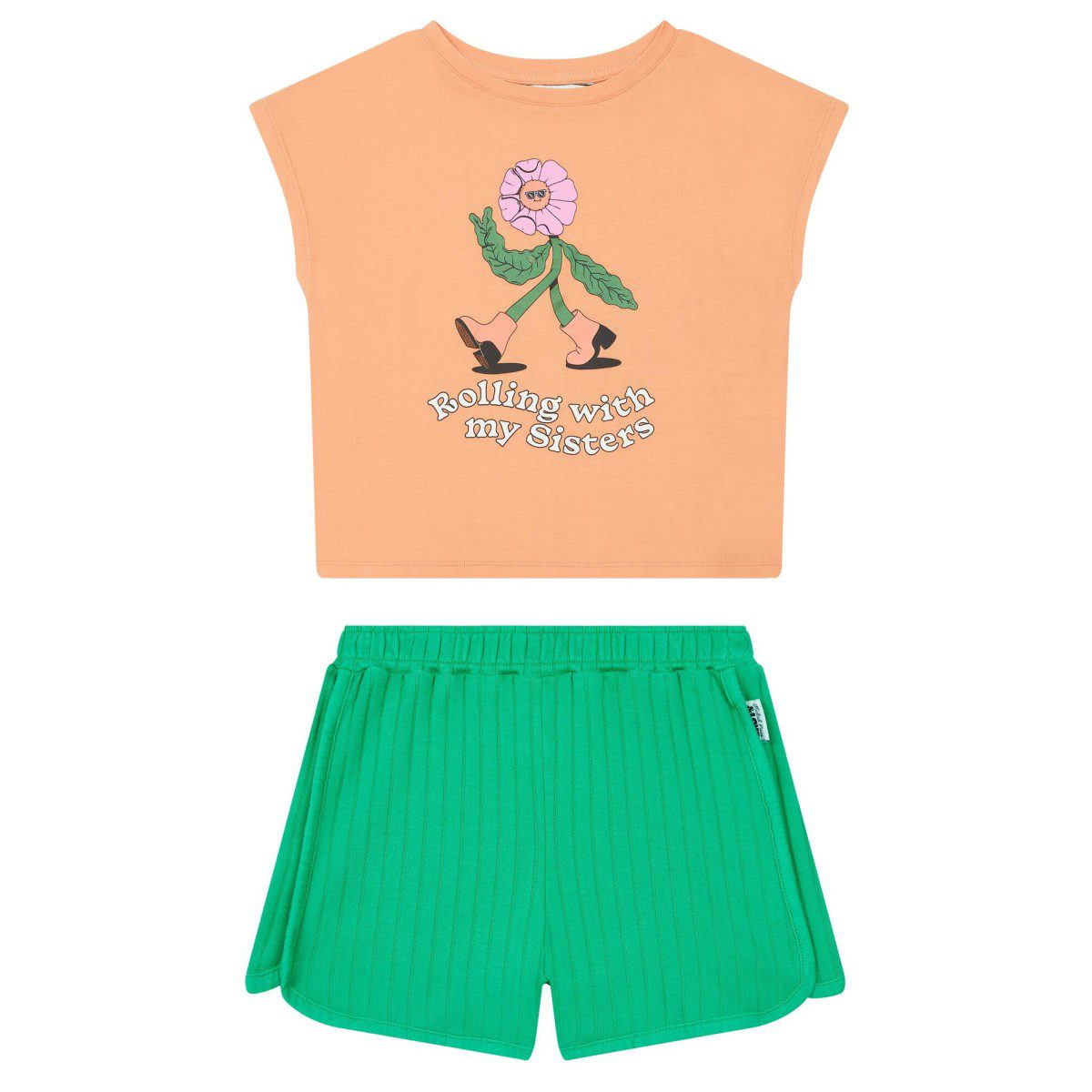 Lauren Martin Flower T-Shirt & Ribbed Shorts | Papaye/Green