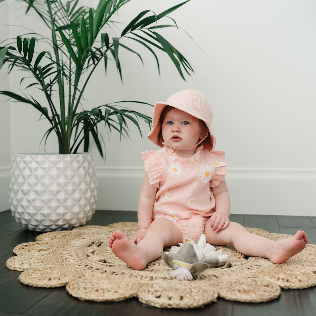 Lola Top & Tushie Set Pale Pink W/ White Daises