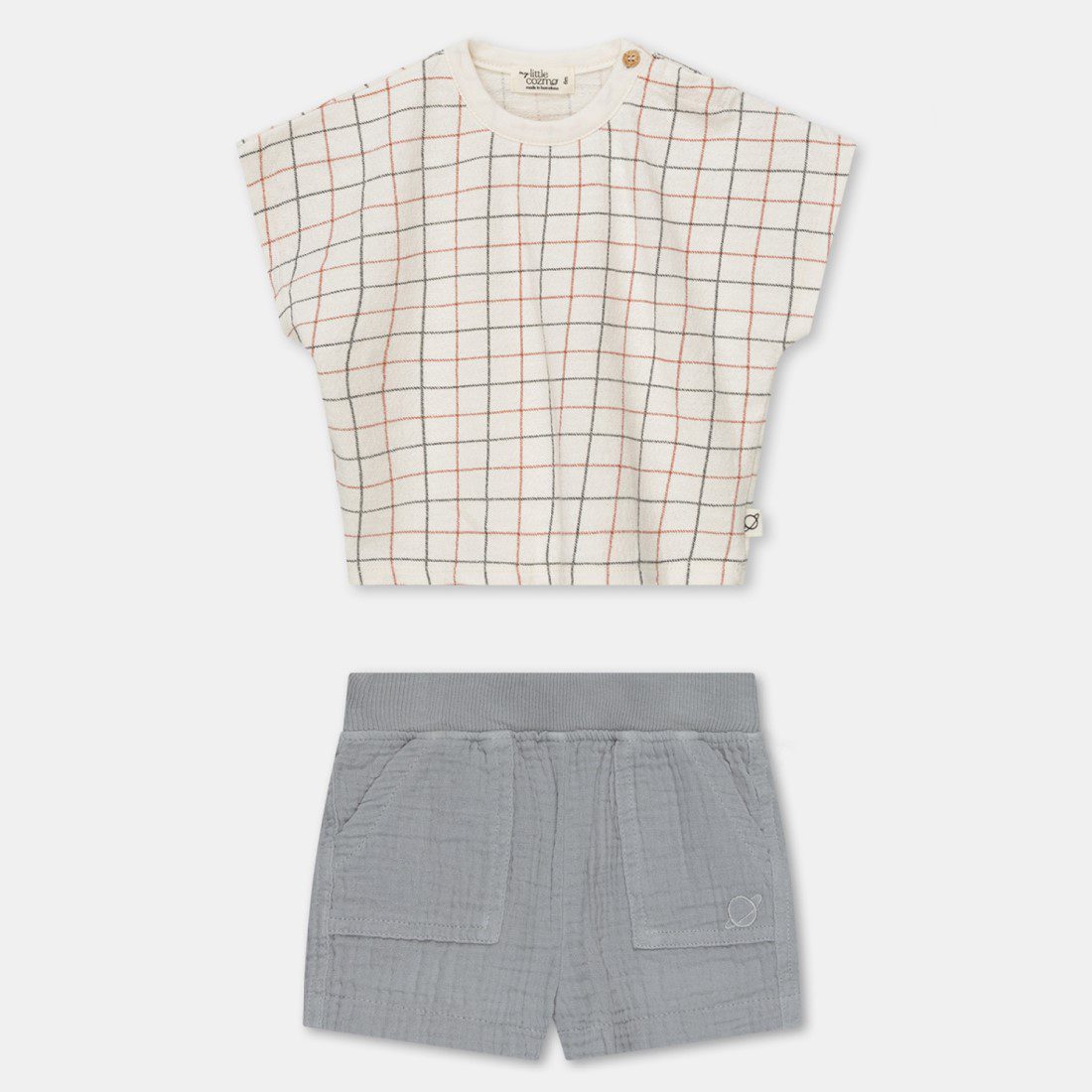 Micah Plaid Crepe T-Shit & Ariel Gauze Bermuda Shorts