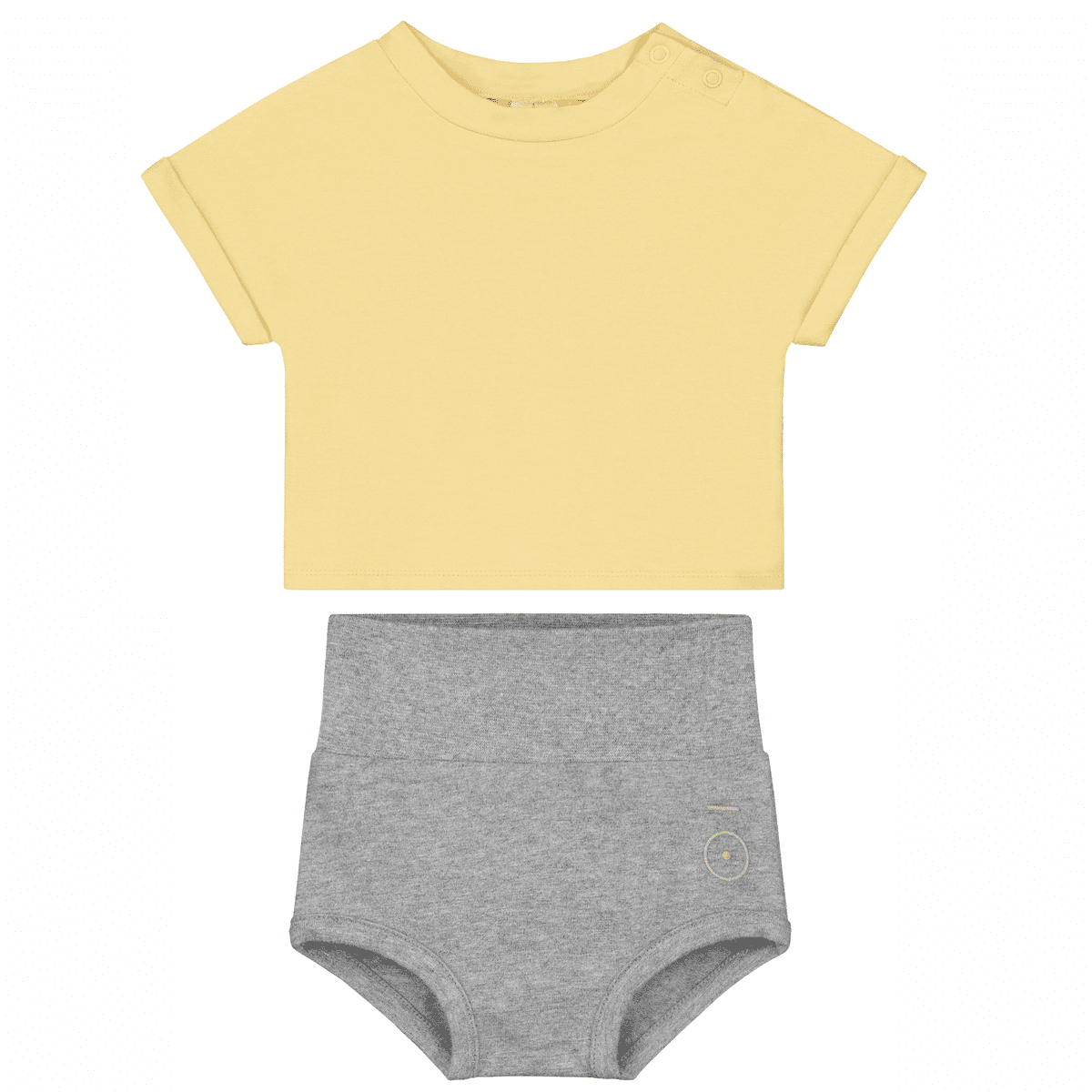 Mellow Yellow Roll Up Tee & Grey Melange Shorts