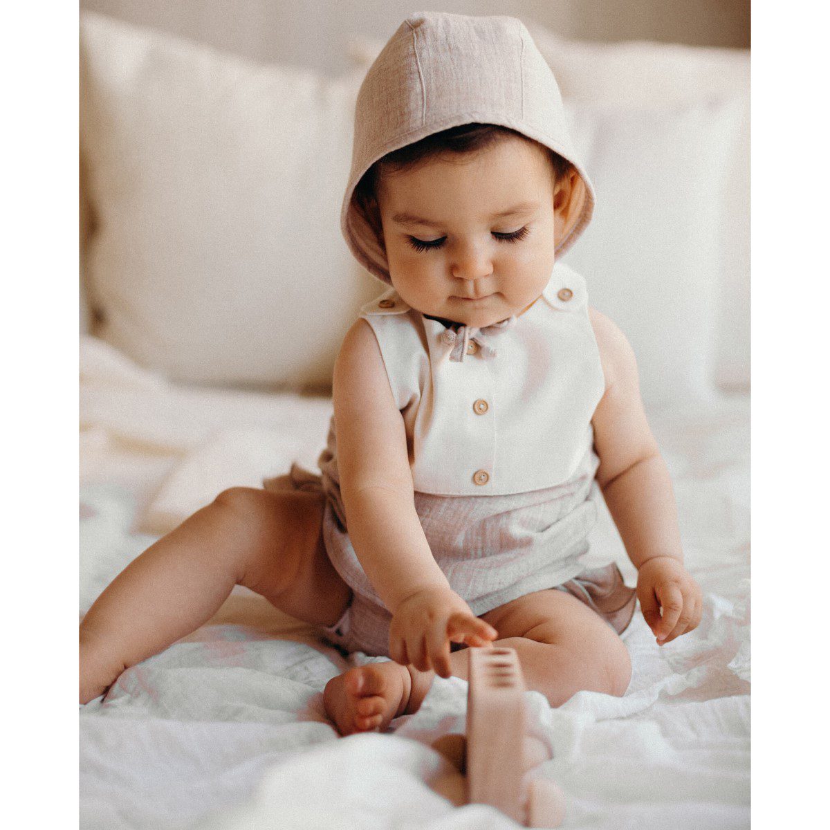 Sleeveless Organic Shirt & Culotte with Frills | Sand