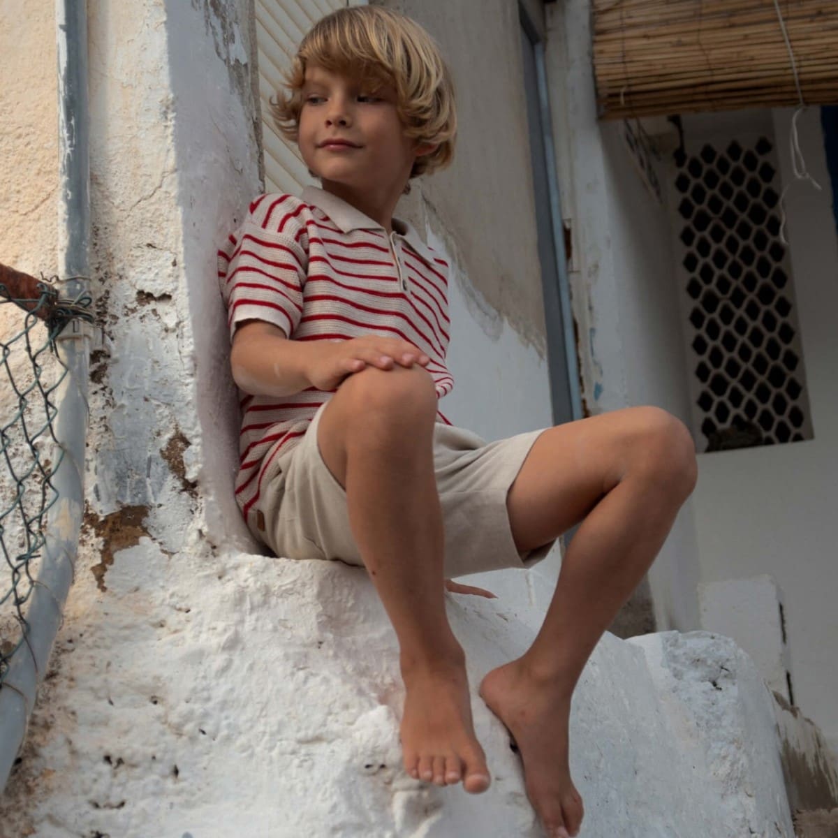Red Striped Knitted Jersey & Sand Chino Style Shorts