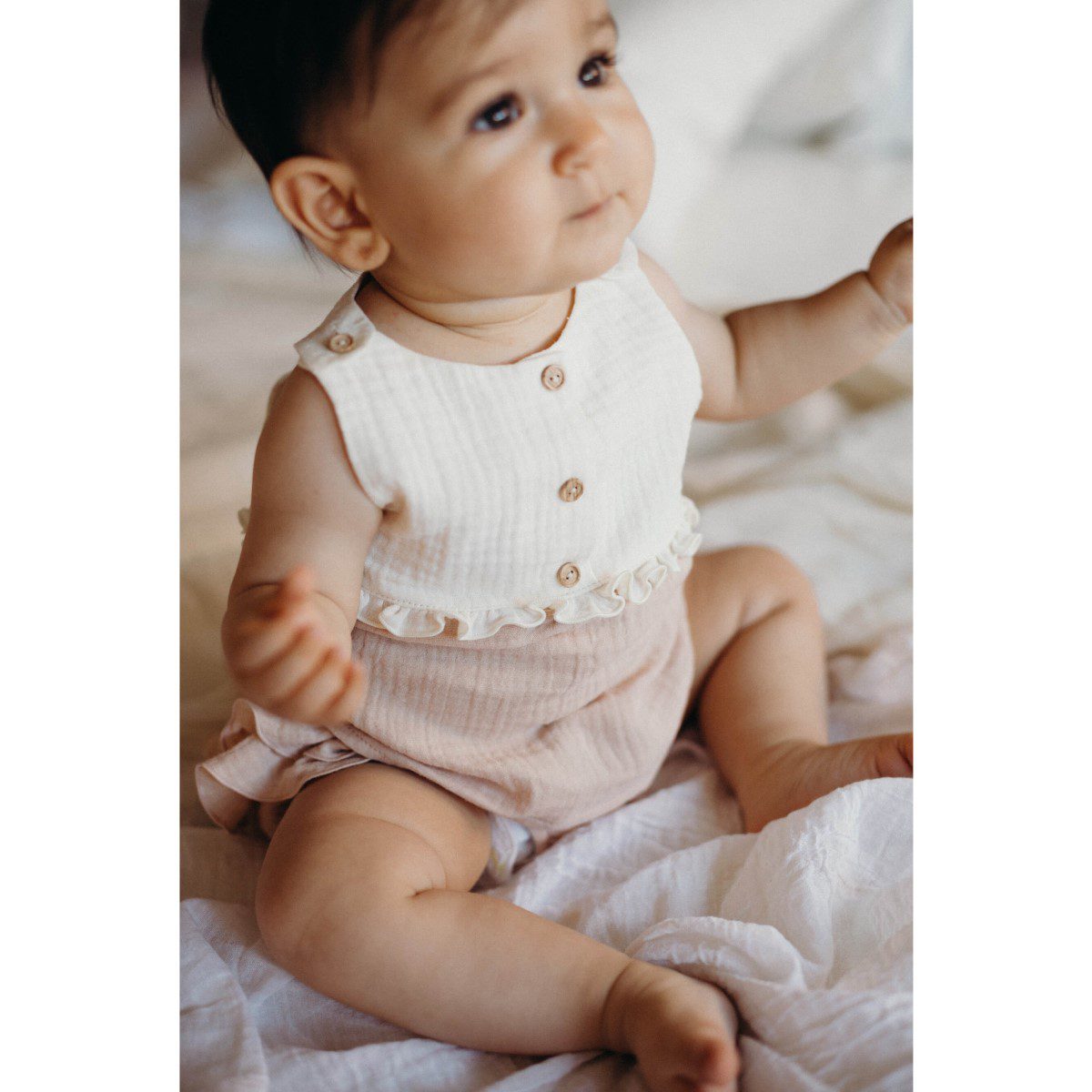 Sleeveless Organic Shirt & Culotte with Frills | Pink