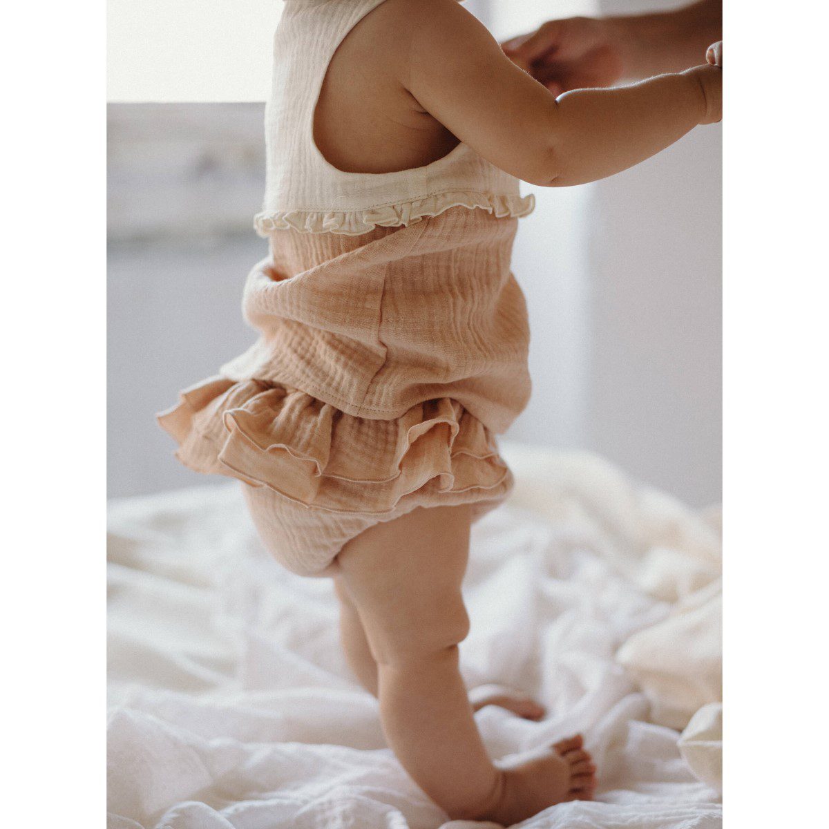 Sleeveless Organic Shirt & Culotte with Frills | Pink