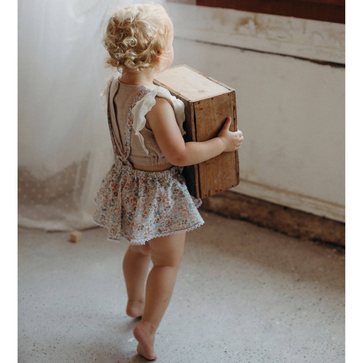 Organic Embroidered Top & Romper Suit with Removable Straps | Sand/Floral