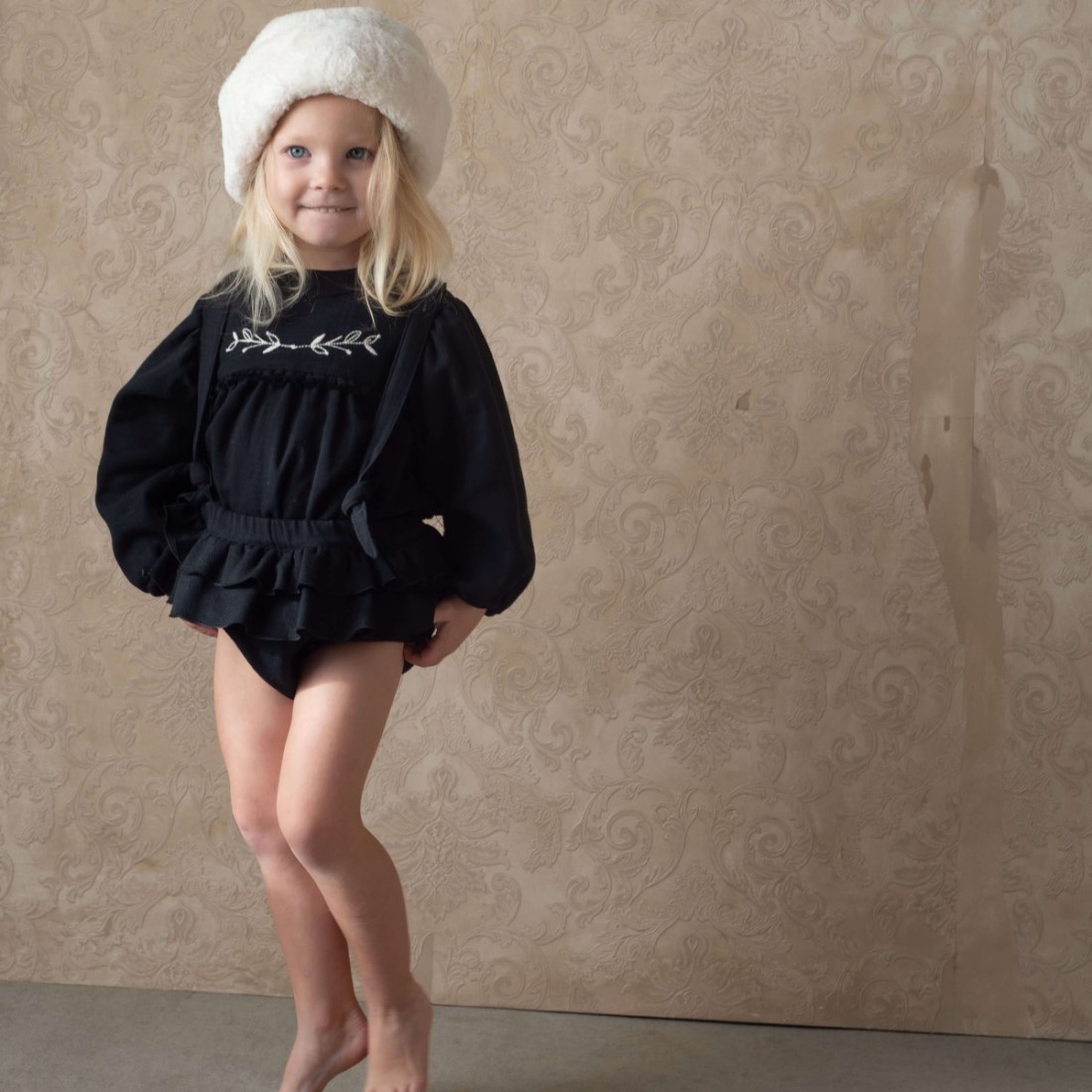 Frill Culotte W/ Removable Straps & Embroidered Blouse | Black