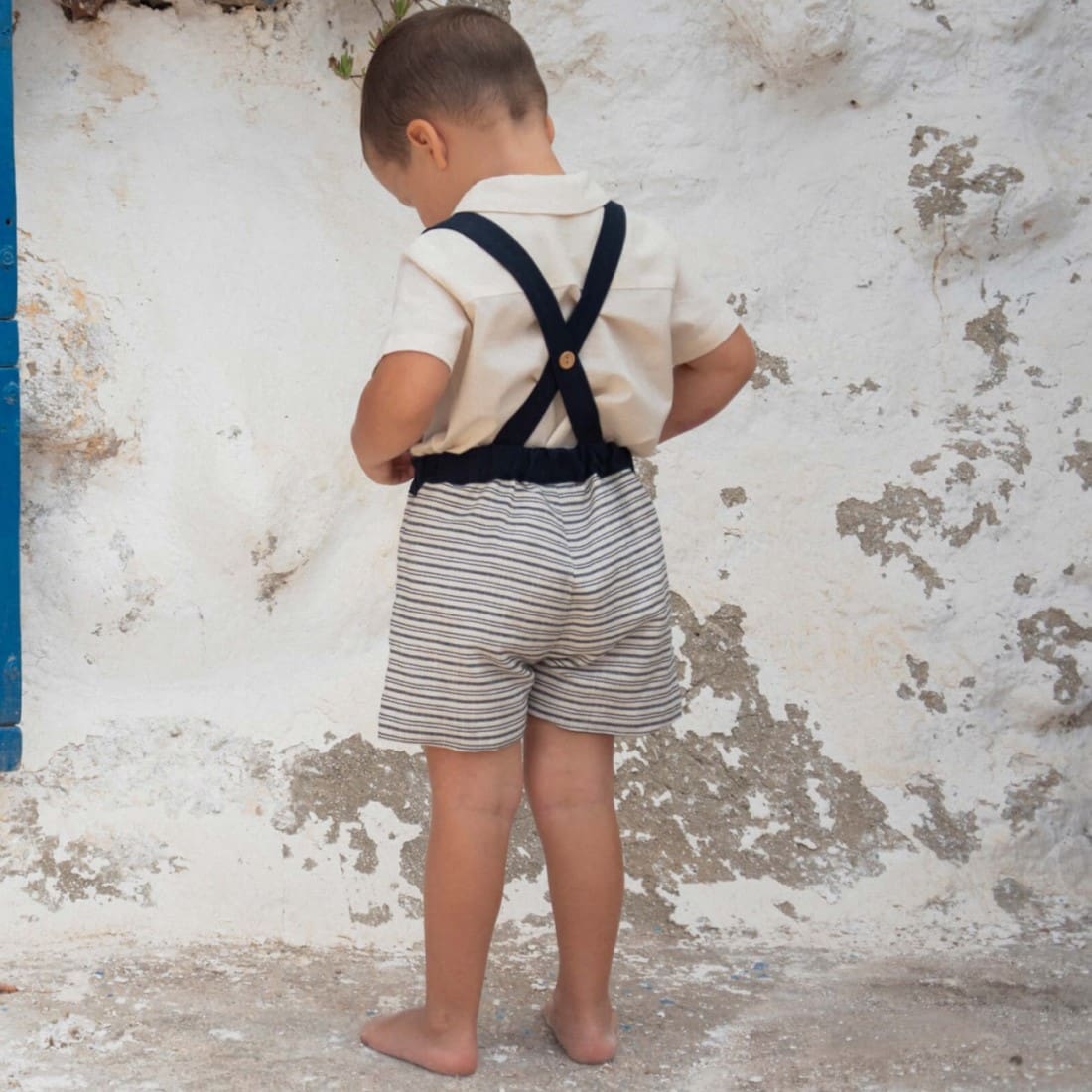 Embroidered striped Dungarees &  Off-white Romper Suit