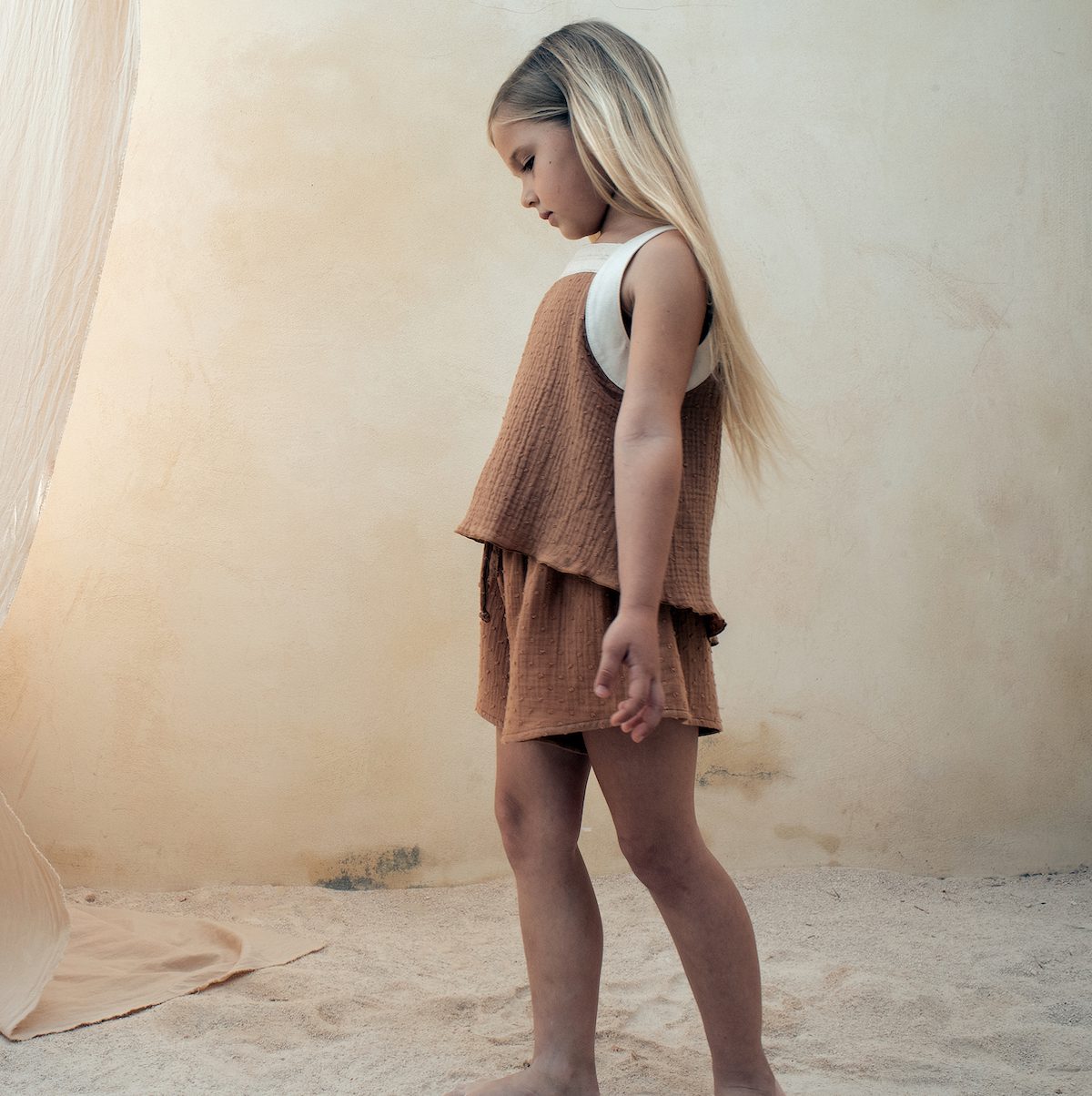 Terracota Blouse W/ Straps & Loose Shorts