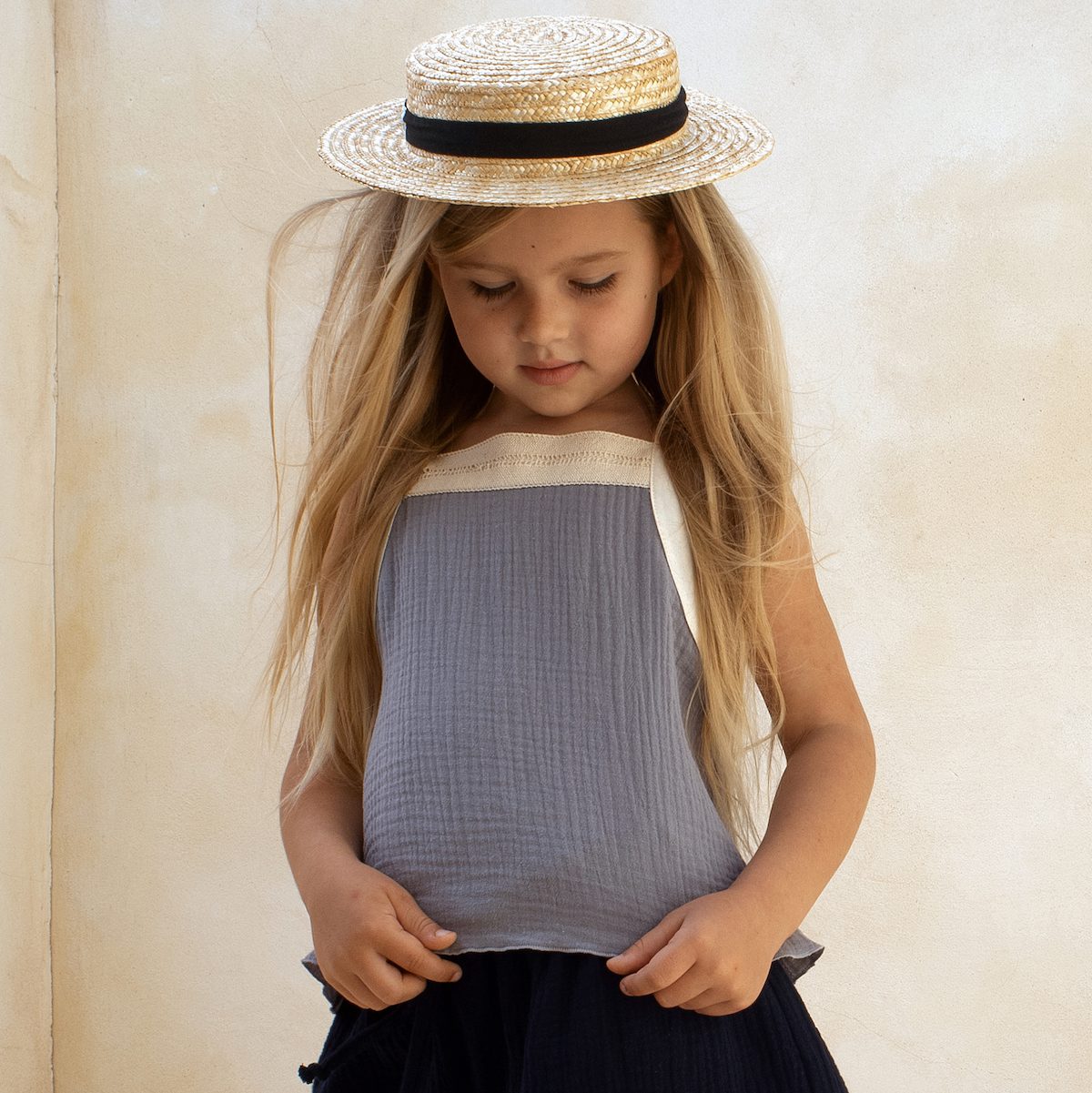 Greyish Blue  Blouse W/ Straps & Culotte W/ Frill