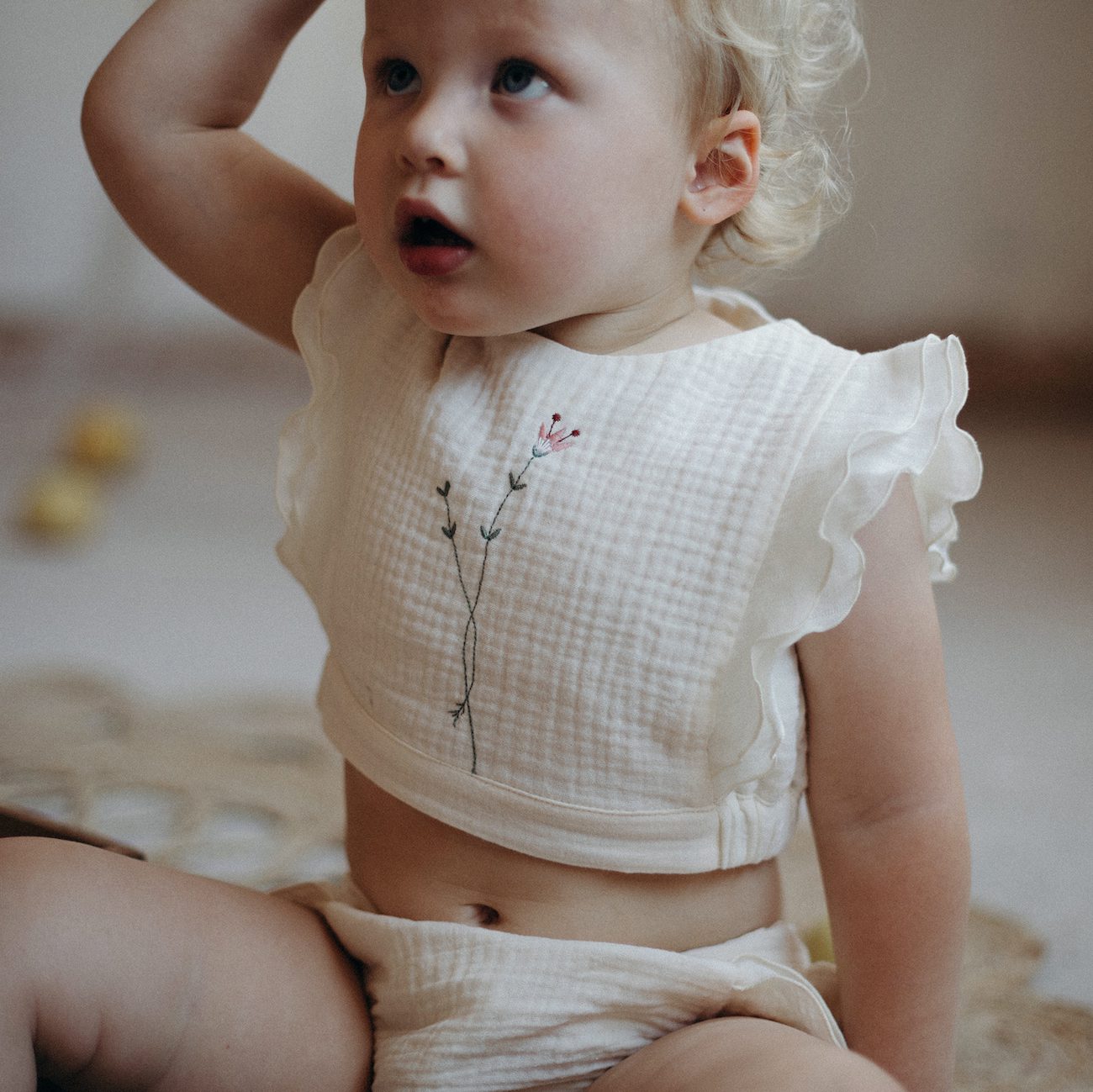 Organic Embroidered Top & Organic Culotte | Off White